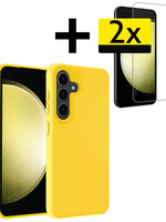 LUQ LUQ Samsung Galaxy S23 FE Hoesje Siliconen Met 2x Screenprotector - Geel