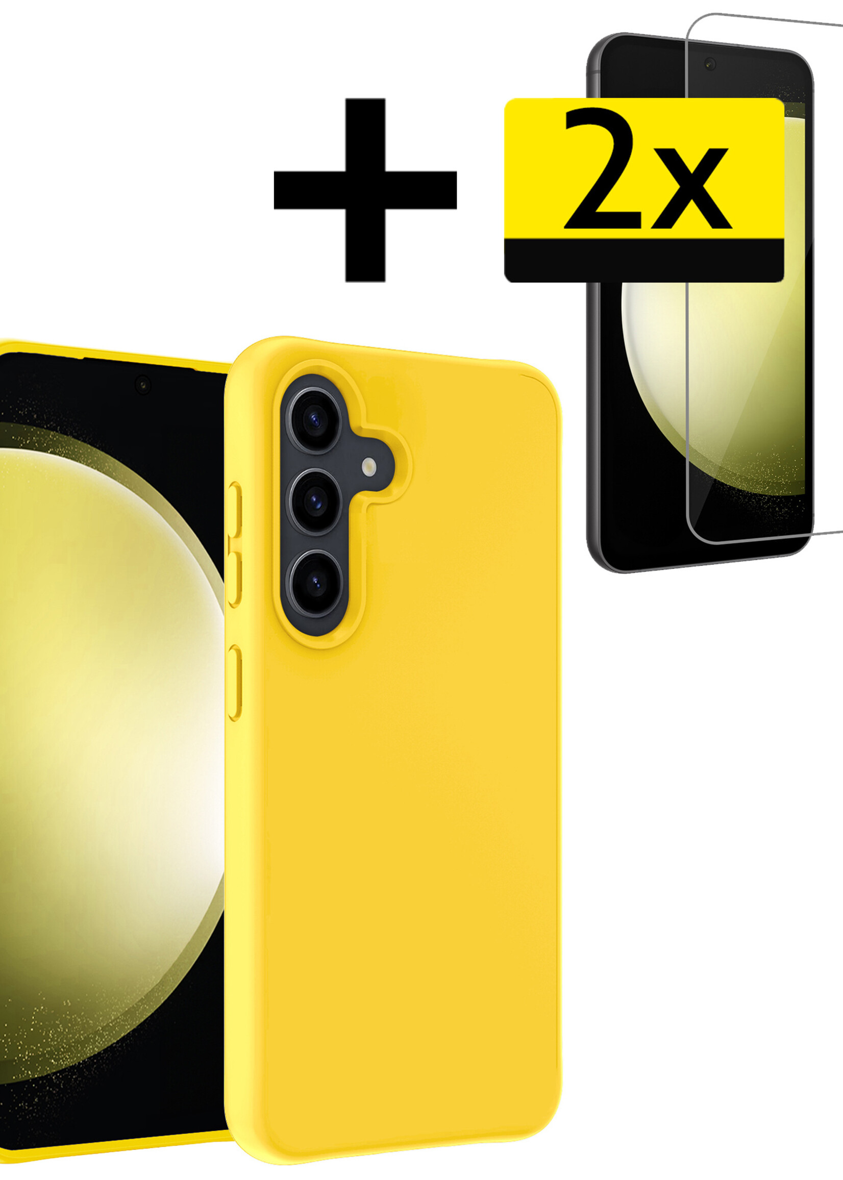 LUQ Hoesje Geschikt voor Samsung S23 FE Hoesje Siliconen Case Met 2x Screenprotector - Hoes Geschikt voor Samsung Galaxy S23 FE Hoes Siliconen - Geel