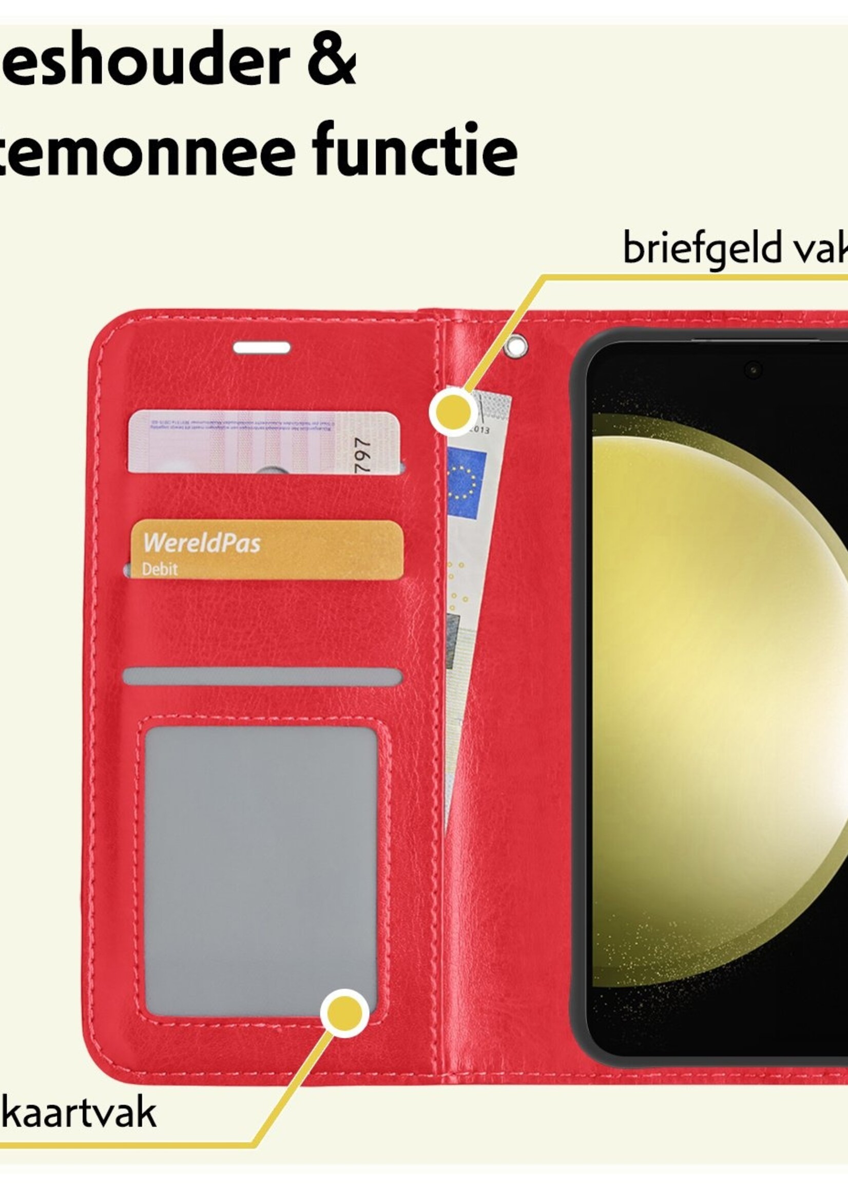 LUQ Hoesje Geschikt voor Samsung S23 FE Hoesje Book Case Hoes Wallet Cover Met Screenprotector - Hoes Geschikt voor Samsung Galaxy S23 FE Hoesje Bookcase Hoes - Rood