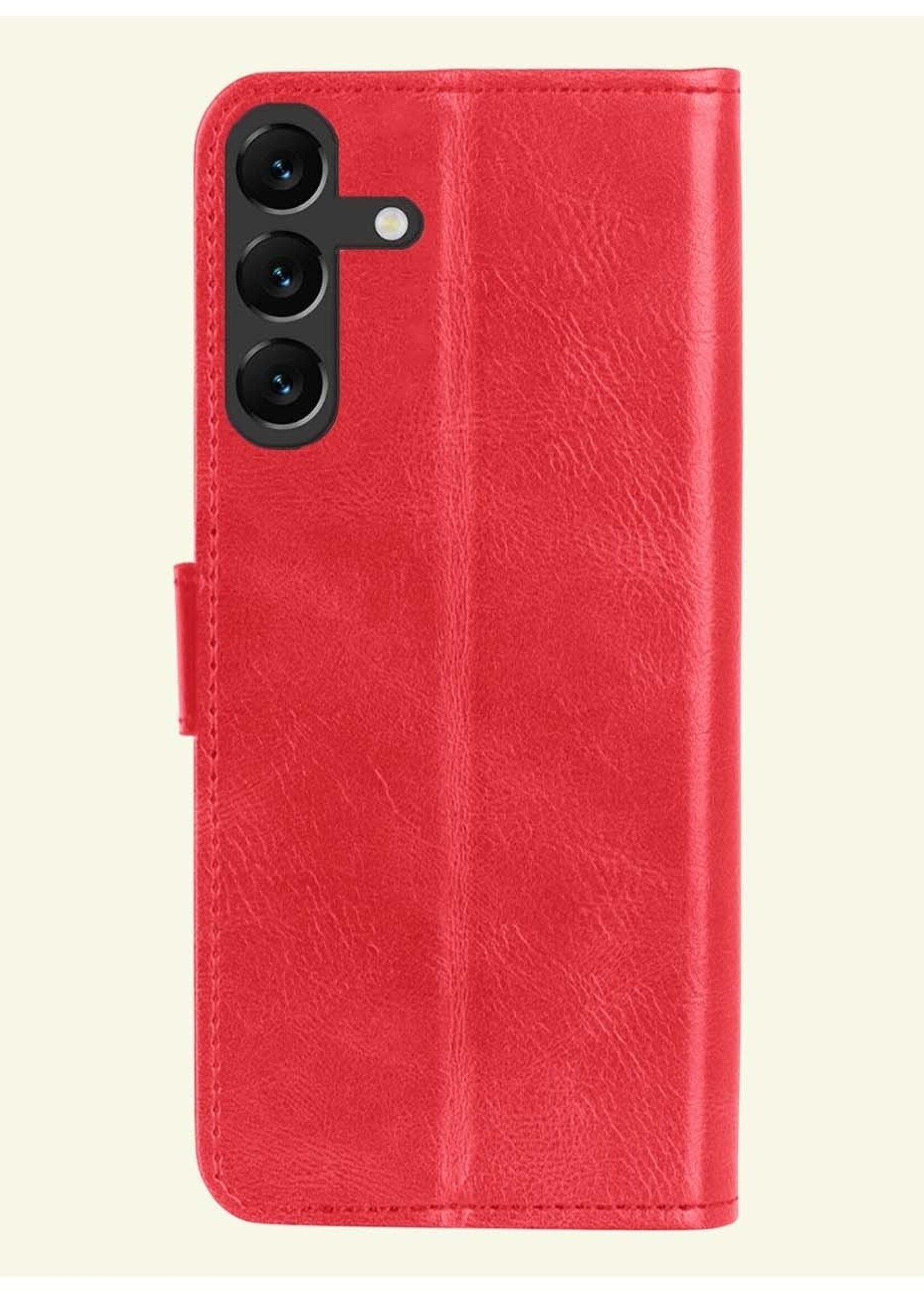 LUQ Hoesje Geschikt voor Samsung S23 FE Hoesje Book Case Hoes Wallet Cover Met Screenprotector - Hoes Geschikt voor Samsung Galaxy S23 FE Hoesje Bookcase Hoes - Rood