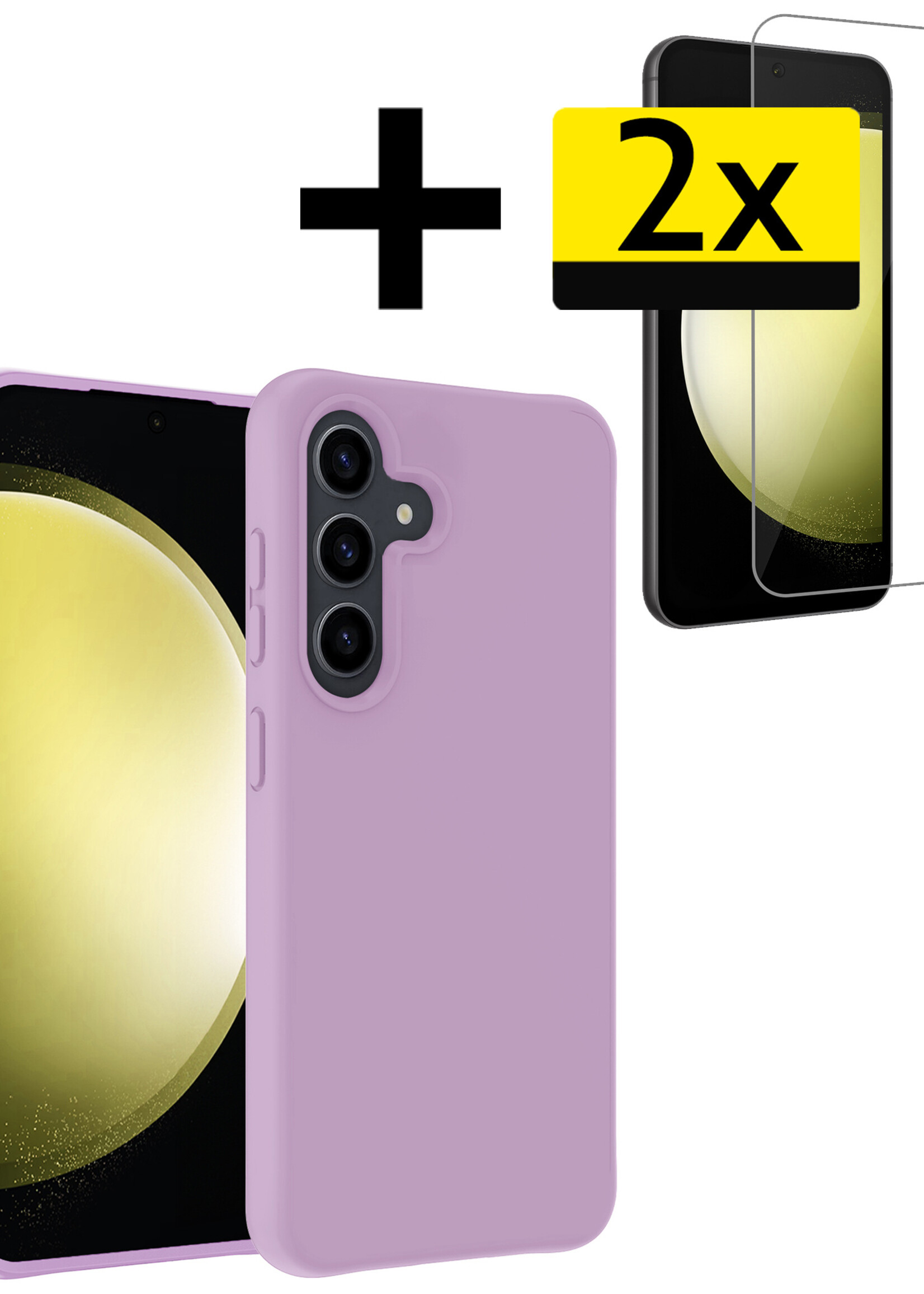 LUQ Hoesje Geschikt voor Samsung S23 FE Hoesje Siliconen Case Met 2x Screenprotector - Hoes Geschikt voor Samsung Galaxy S23 FE Hoes Siliconen - Lila