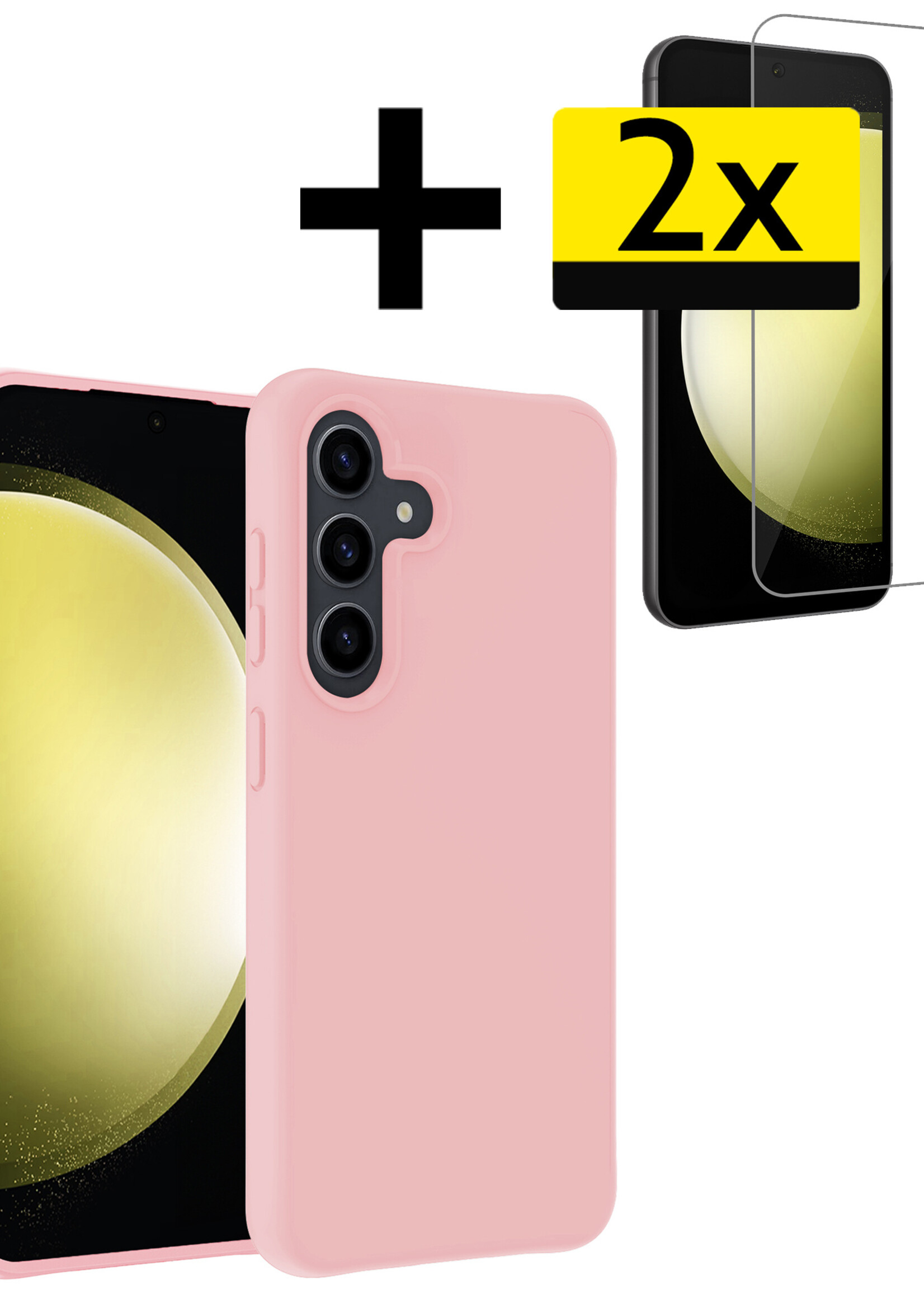 LUQ Hoesje Geschikt voor Samsung S23 FE Hoesje Siliconen Case Met 2x Screenprotector - Hoes Geschikt voor Samsung Galaxy S23 FE Hoes Siliconen - Lichtroze