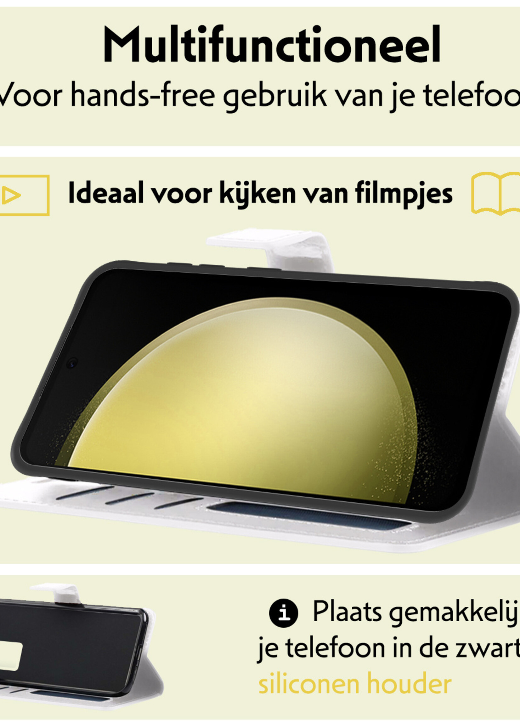 LUQ Hoesje Geschikt voor Samsung S23 FE Hoesje Book Case Hoes Wallet Cover Met Screenprotector - Hoes Geschikt voor Samsung Galaxy S23 FE Hoesje Bookcase Hoes - Wit