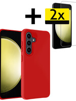 LUQ LUQ Samsung Galaxy S23 FE Hoesje Siliconen Met 2x Screenprotector - Rood