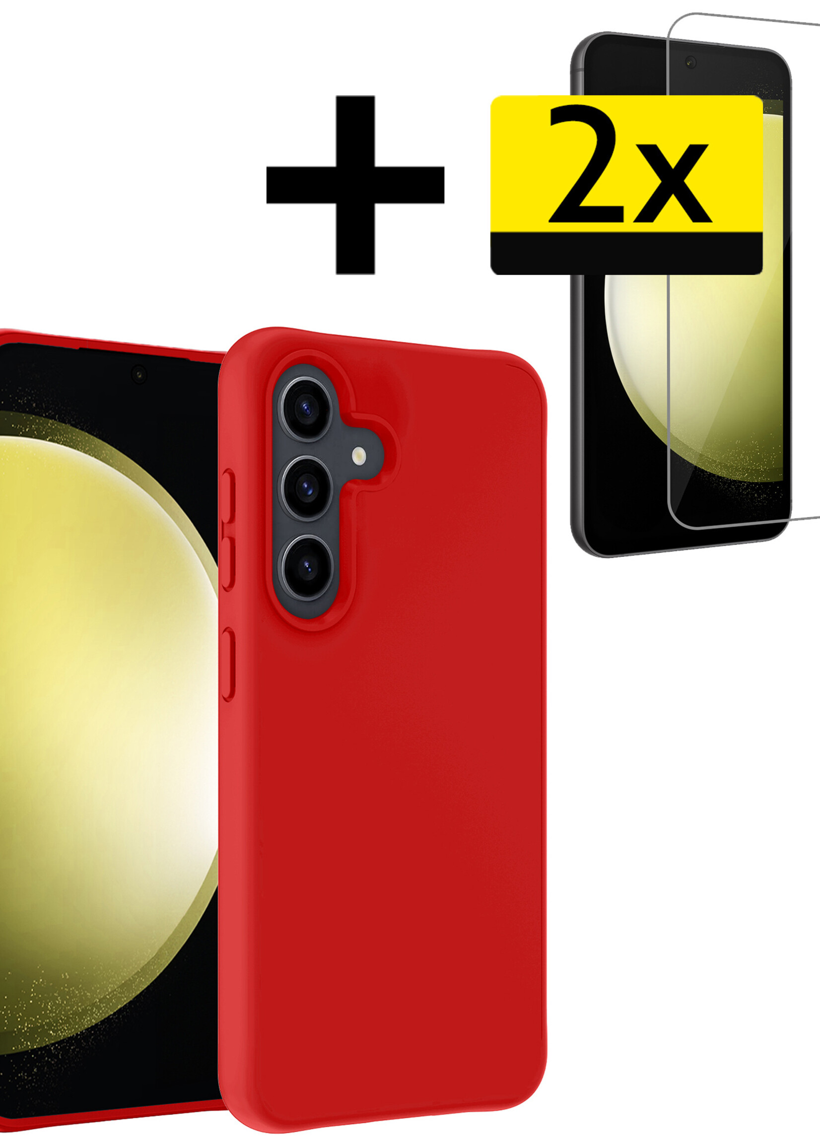 LUQ Hoesje Geschikt voor Samsung S23 FE Hoesje Siliconen Case Met 2x Screenprotector - Hoes Geschikt voor Samsung Galaxy S23 FE Hoes Siliconen - Rood