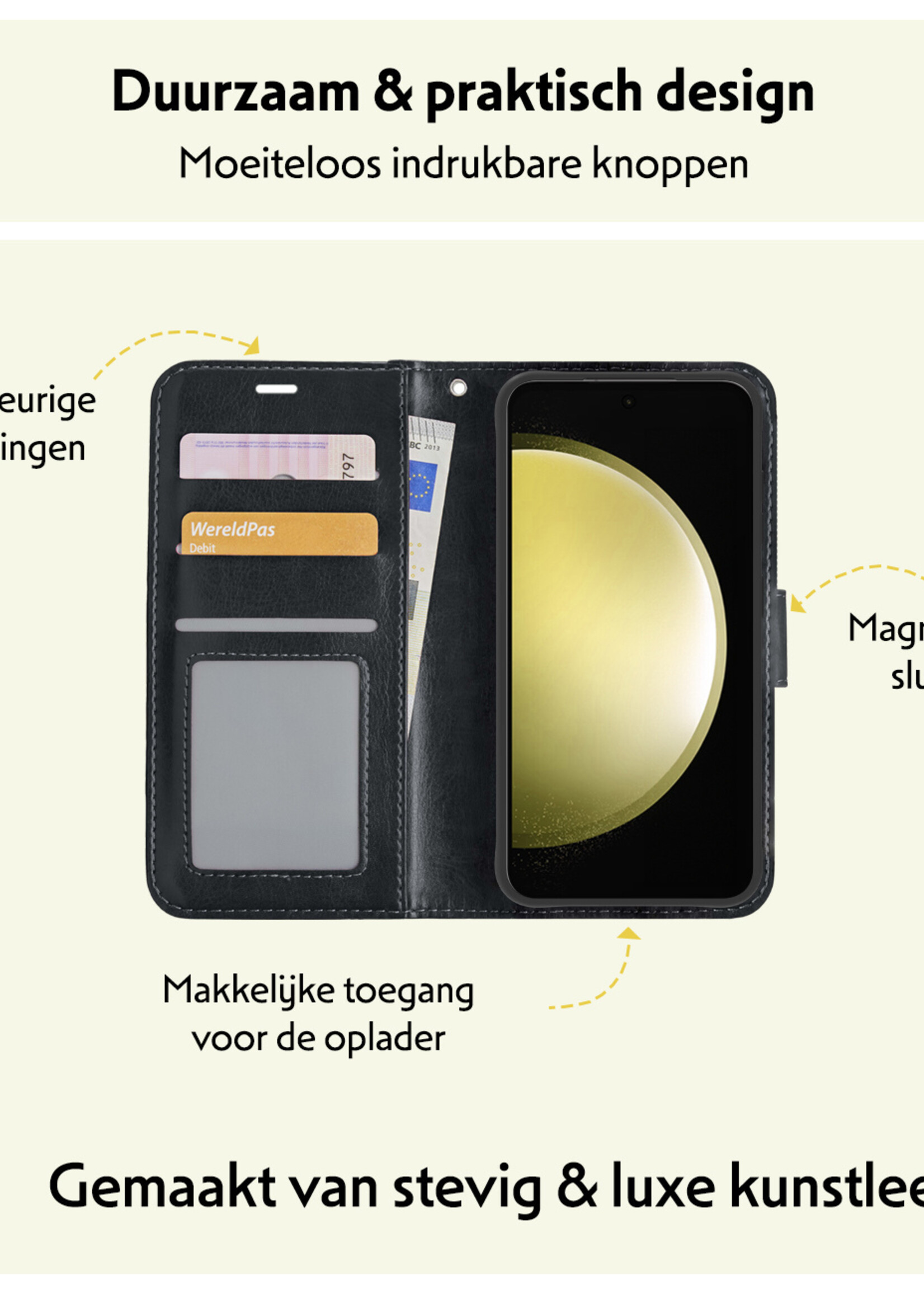 LUQ Hoesje Geschikt voor Samsung S23 FE Hoesje Book Case Hoes Wallet Cover Met Screenprotector - Hoes Geschikt voor Samsung Galaxy S23 FE Hoesje Bookcase Hoes - Zwart