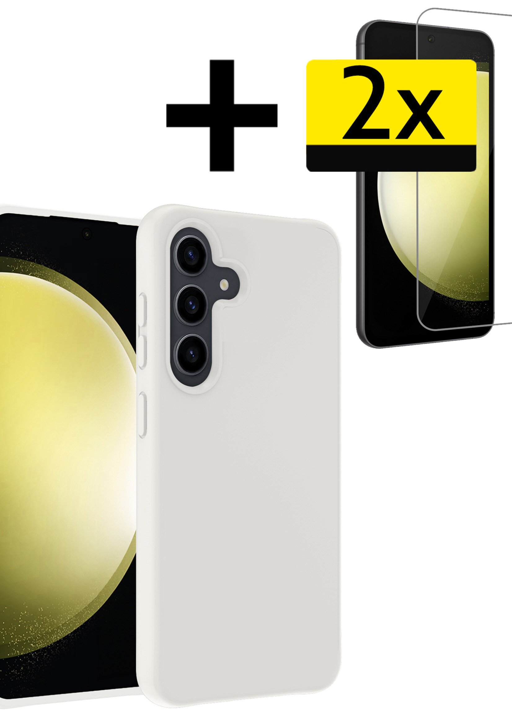 LUQ Hoesje Geschikt voor Samsung S23 FE Hoesje Siliconen Case Met 2x Screenprotector - Hoes Geschikt voor Samsung Galaxy S23 FE Hoes Siliconen - Wit