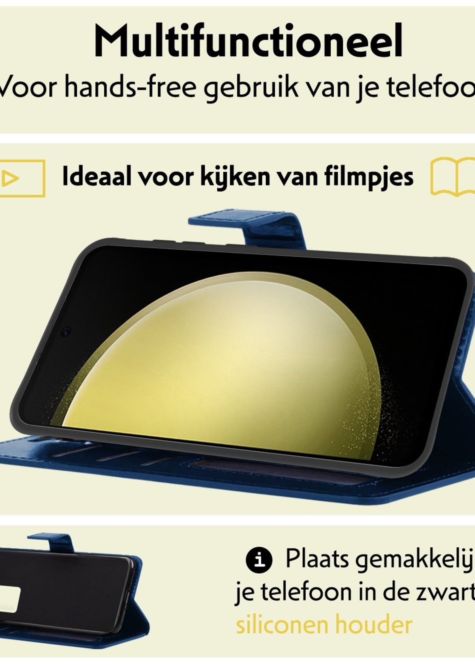 LUQ Hoesje Geschikt voor Samsung S23 FE Hoesje Book Case Hoes Wallet Cover Met 2x Screenprotector - Hoes Geschikt voor Samsung Galaxy S23 FE Hoesje Bookcase Hoes - Donkerblauw