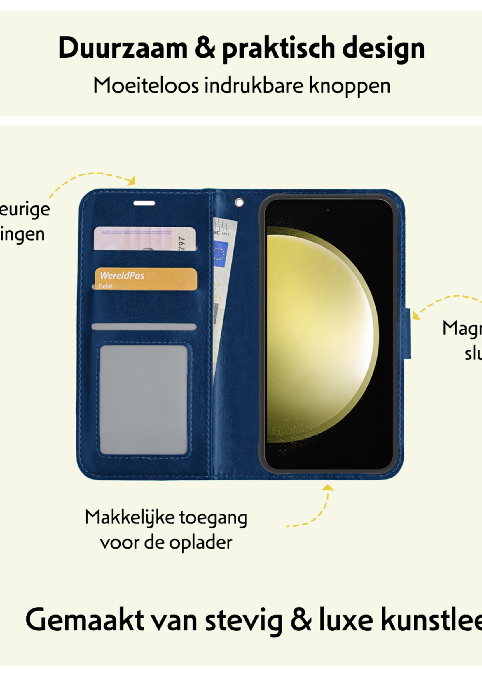 LUQ Hoesje Geschikt voor Samsung S23 FE Hoesje Book Case Hoes Wallet Cover Met 2x Screenprotector - Hoes Geschikt voor Samsung Galaxy S23 FE Hoesje Bookcase Hoes - Donkerblauw