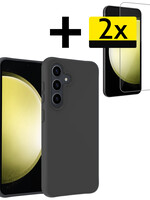 LUQ LUQ Samsung Galaxy S23 FE Hoesje Siliconen Met 2x Screenprotector - Zwart