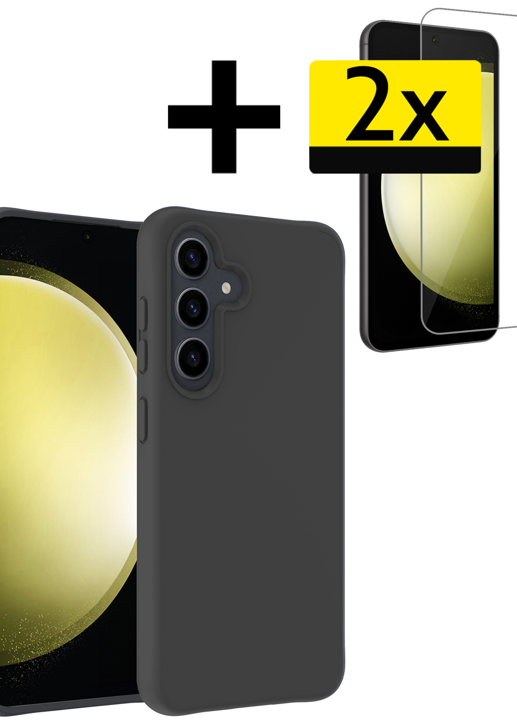 LUQ Hoesje Geschikt voor Samsung S23 FE Hoesje Siliconen Case Met 2x Screenprotector - Hoes Geschikt voor Samsung Galaxy S23 FE Hoes Siliconen - Zwart