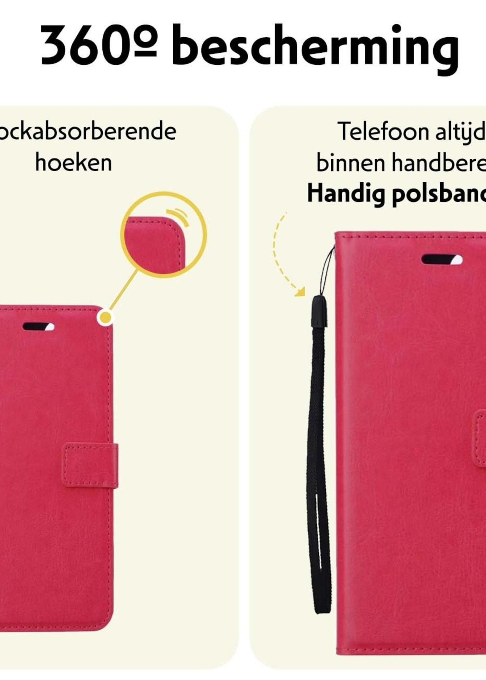 LUQ Hoesje Geschikt voor Samsung S23 FE Hoesje Book Case Hoes Wallet Cover Met 2x Screenprotector - Hoes Geschikt voor Samsung Galaxy S23 FE Hoesje Bookcase Hoes - Donkerroze