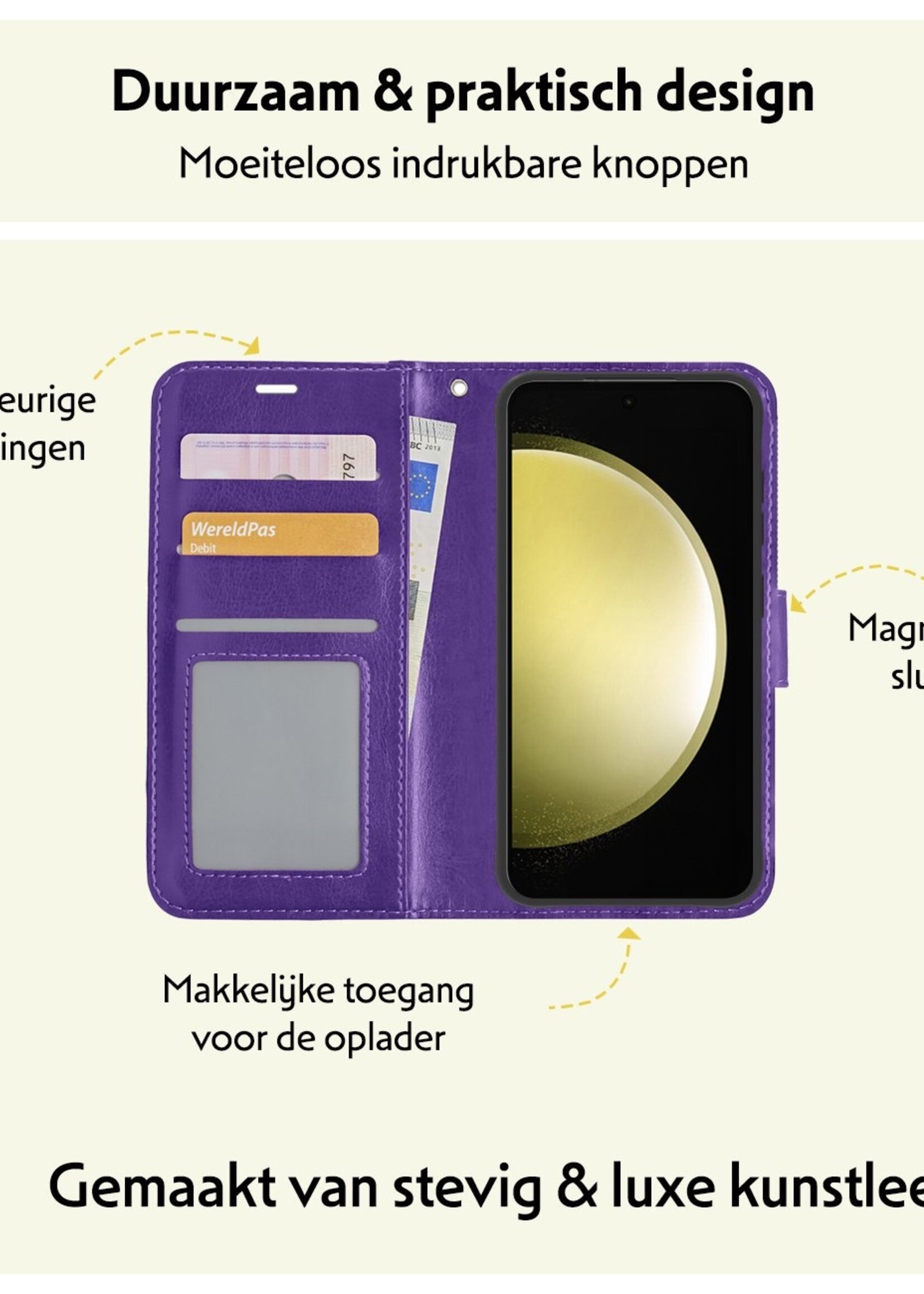 LUQ Hoesje Geschikt voor Samsung S23 FE Hoesje Book Case Hoes Wallet Cover Met 2x Screenprotector - Hoes Geschikt voor Samsung Galaxy S23 FE Hoesje Bookcase Hoes - Paars