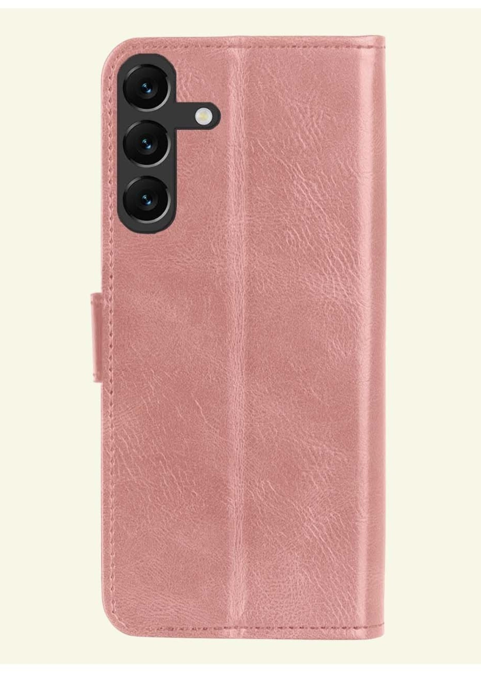 LUQ Hoesje Geschikt voor Samsung S23 FE Hoesje Book Case Hoes Wallet Cover Met 2x Screenprotector - Hoes Geschikt voor Samsung Galaxy S23 FE Hoesje Bookcase Hoes - Rosé goud