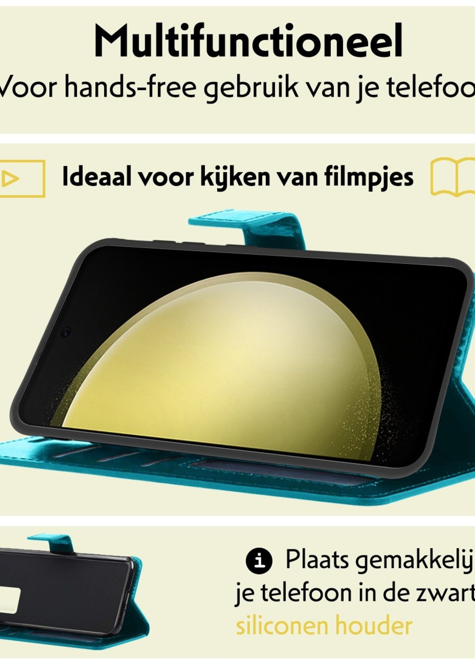 LUQ Hoesje Geschikt voor Samsung S23 FE Hoesje Book Case Hoes Wallet Cover Met 2x Screenprotector - Hoes Geschikt voor Samsung Galaxy S23 FE Hoesje Bookcase Hoes - Turquoise