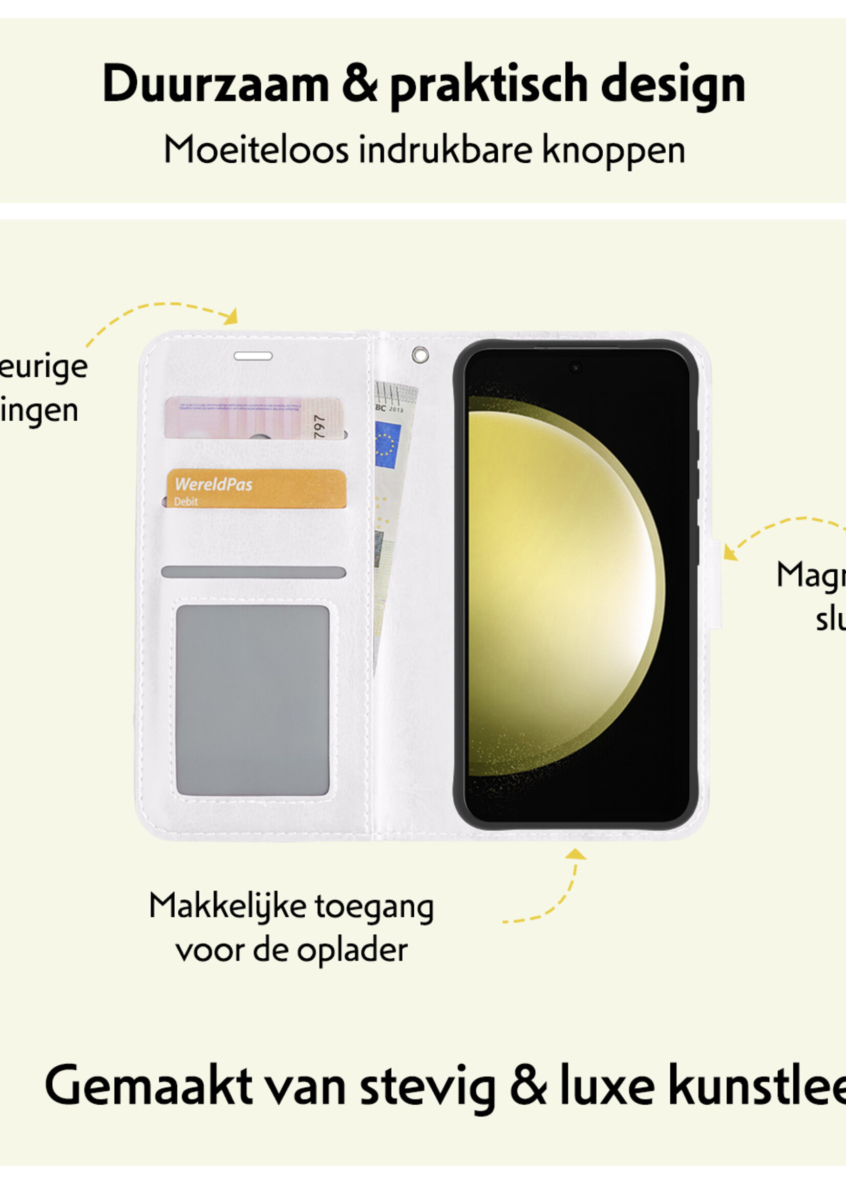 LUQ Hoesje Geschikt voor Samsung S23 FE Hoesje Book Case Hoes Wallet Cover Met 2x Screenprotector - Hoes Geschikt voor Samsung Galaxy S23 FE Hoesje Bookcase Hoes - Wit