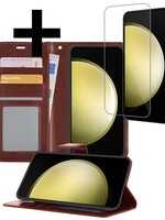 LUQ LUQ Samsung Galaxy S23 FE Hoesje Bookcase Met Screenprotector - Bruin
