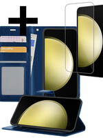 LUQ LUQ Samsung Galaxy S23 FE Hoesje Bookcase Met Screenprotector - Donkerblauw