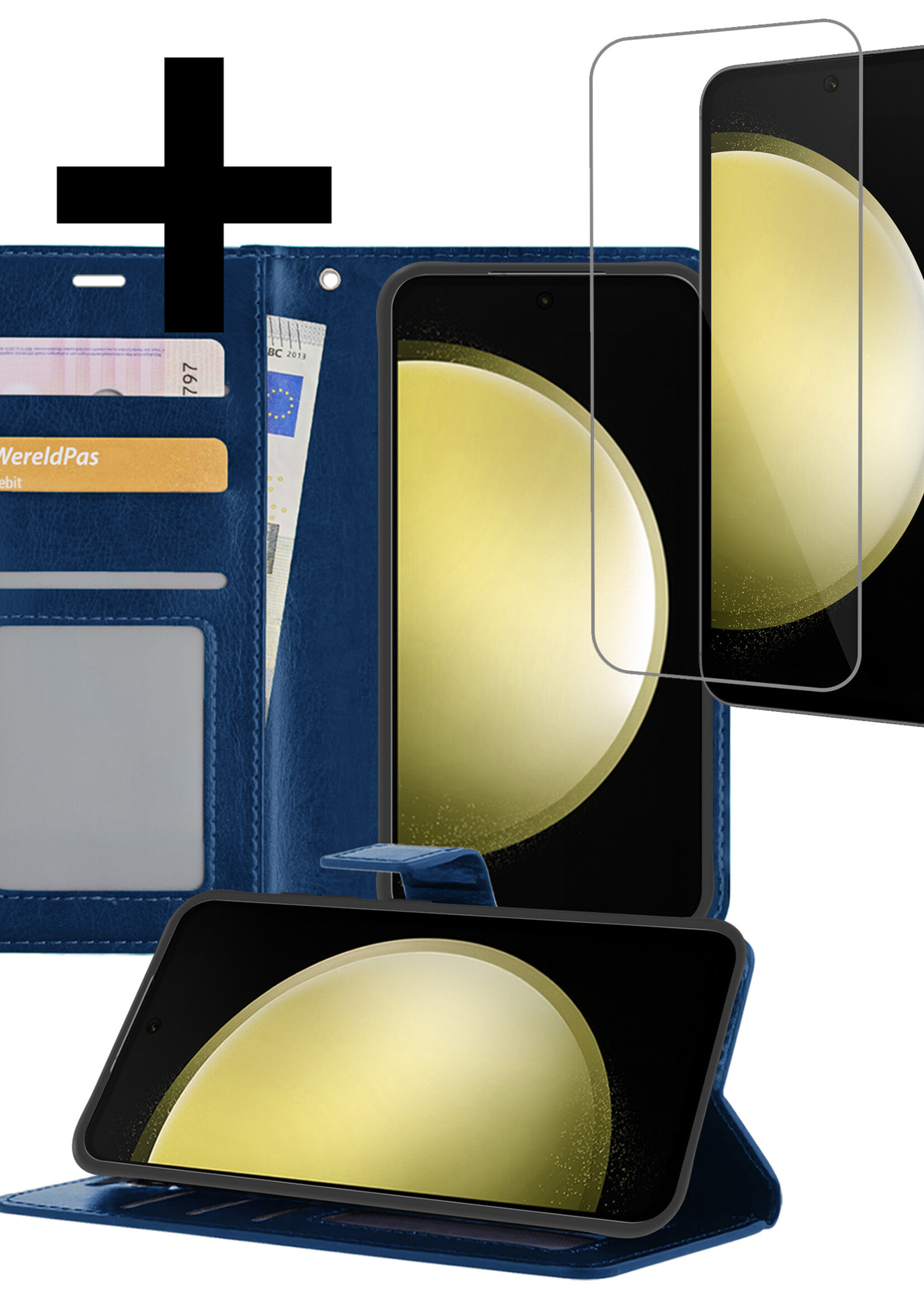 LUQ Hoesje Geschikt voor Samsung S23 FE Hoesje Book Case Hoes Wallet Cover Met Screenprotector - Hoes Geschikt voor Samsung Galaxy S23 FE Hoesje Bookcase Hoes - Donkerblauw