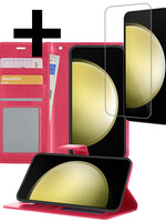 LUQ LUQ Samsung Galaxy S23 FE Hoesje Bookcase Met Screenprotector - Donkerroze