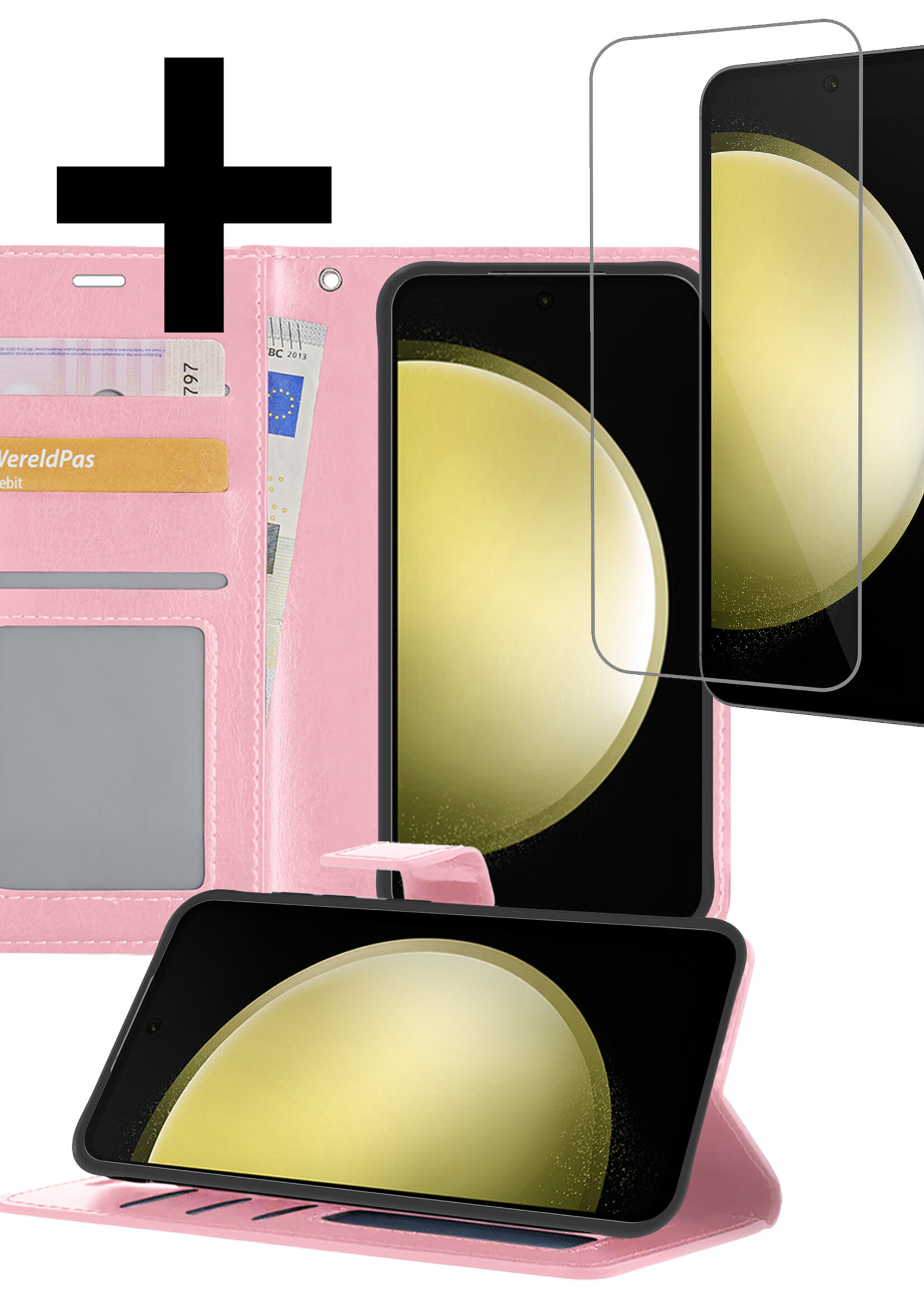 LUQ Hoesje Geschikt voor Samsung S23 FE Hoesje Book Case Hoes Wallet Cover Met Screenprotector - Hoes Geschikt voor Samsung Galaxy S23 FE Hoesje Bookcase Hoes - Lichtroze