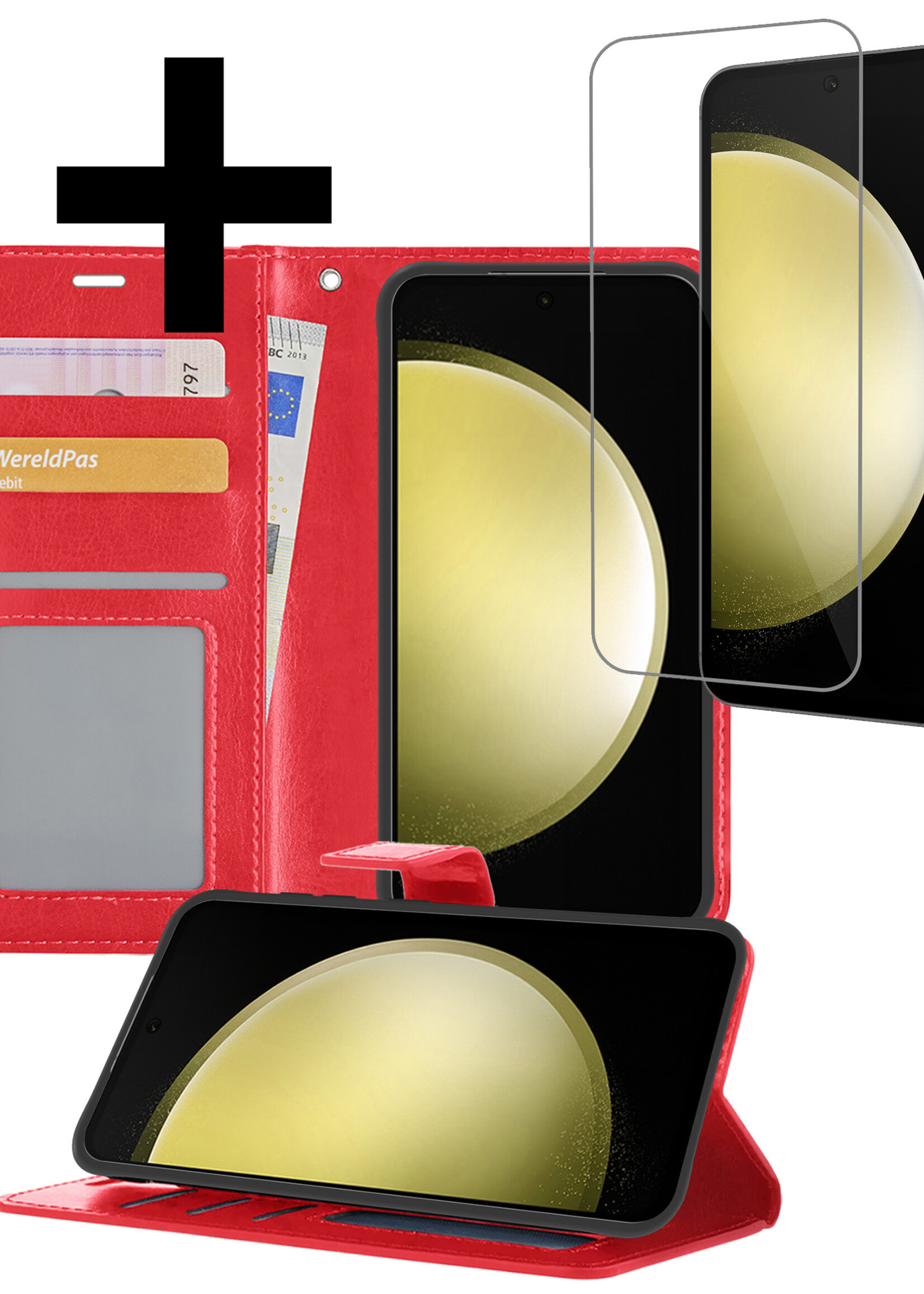 LUQ Hoesje Geschikt voor Samsung S23 FE Hoesje Book Case Hoes Wallet Cover Met Screenprotector - Hoes Geschikt voor Samsung Galaxy S23 FE Hoesje Bookcase Hoes - Rood