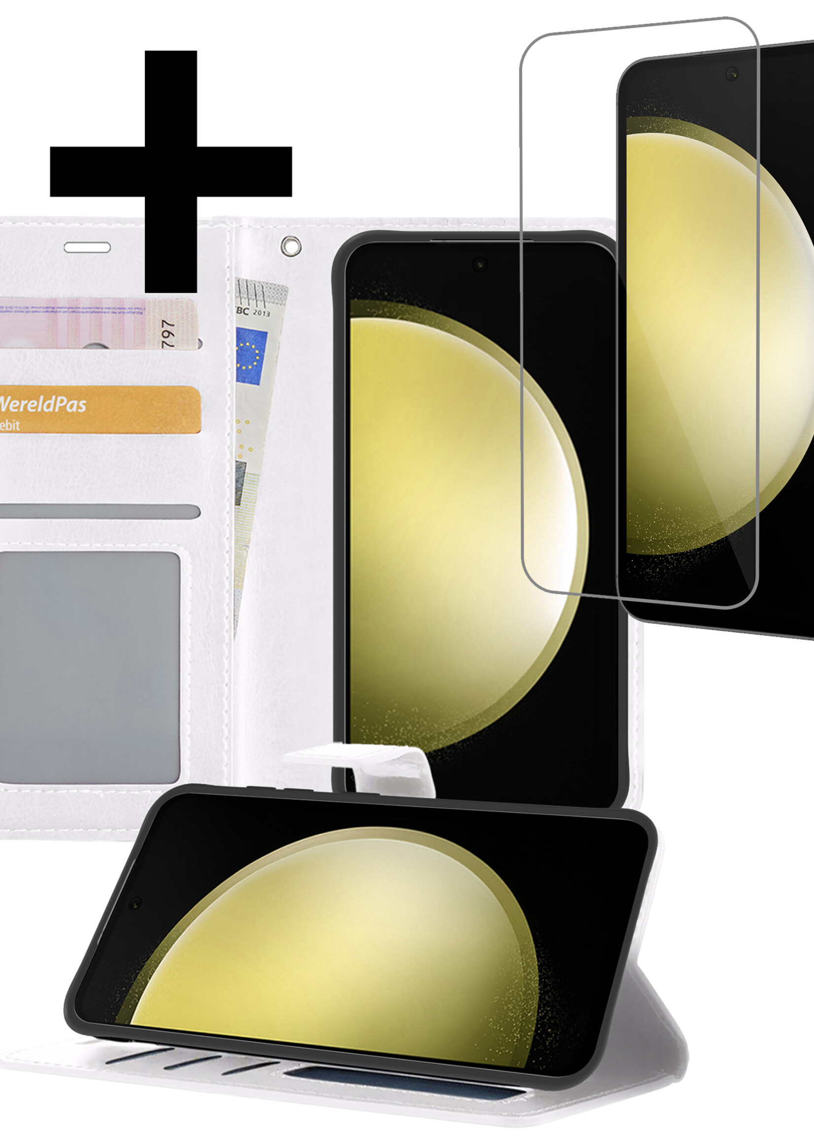 LUQ Hoesje Geschikt voor Samsung S23 FE Hoesje Book Case Hoes Wallet Cover Met Screenprotector - Hoes Geschikt voor Samsung Galaxy S23 FE Hoesje Bookcase Hoes - Wit