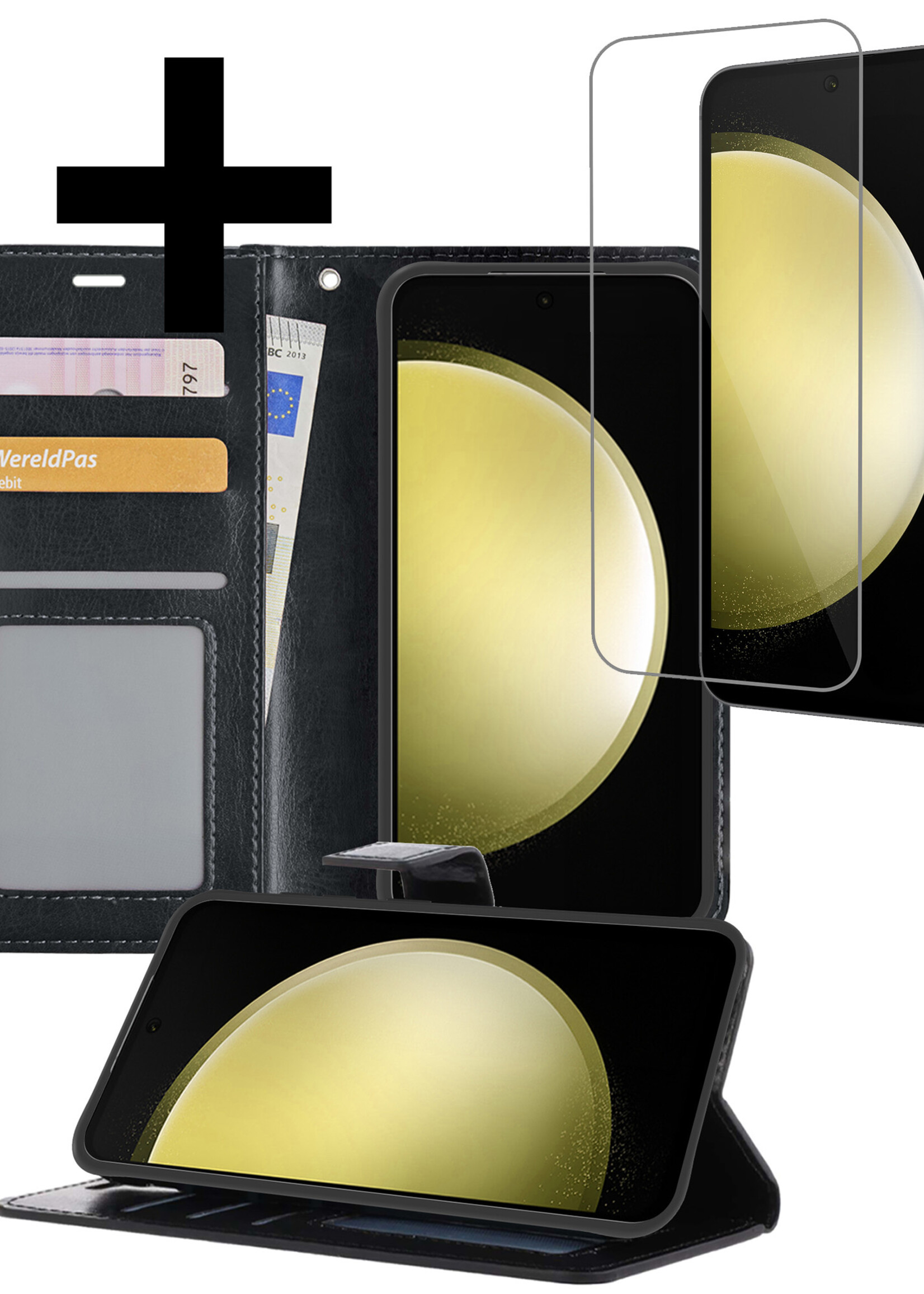 LUQ Hoesje Geschikt voor Samsung S23 FE Hoesje Book Case Hoes Wallet Cover Met Screenprotector - Hoes Geschikt voor Samsung Galaxy S23 FE Hoesje Bookcase Hoes - Zwart