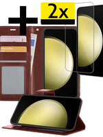 LUQ LUQ Samsung Galaxy S23 FE Hoesje Bookcase Met 2x Screenprotector - Bruin