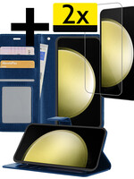 LUQ LUQ Samsung Galaxy S23 FE Hoesje Bookcase Met 2x Screenprotector - Donkerblauw