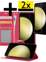 LUQ LUQ Samsung Galaxy S23 FE Hoesje Bookcase Met 2x Screenprotector - Donkerroze