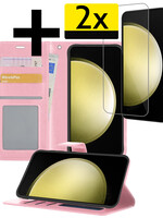 LUQ LUQ Samsung Galaxy S23 FE Hoesje Bookcase Met 2x Screenprotector - Lichtroze