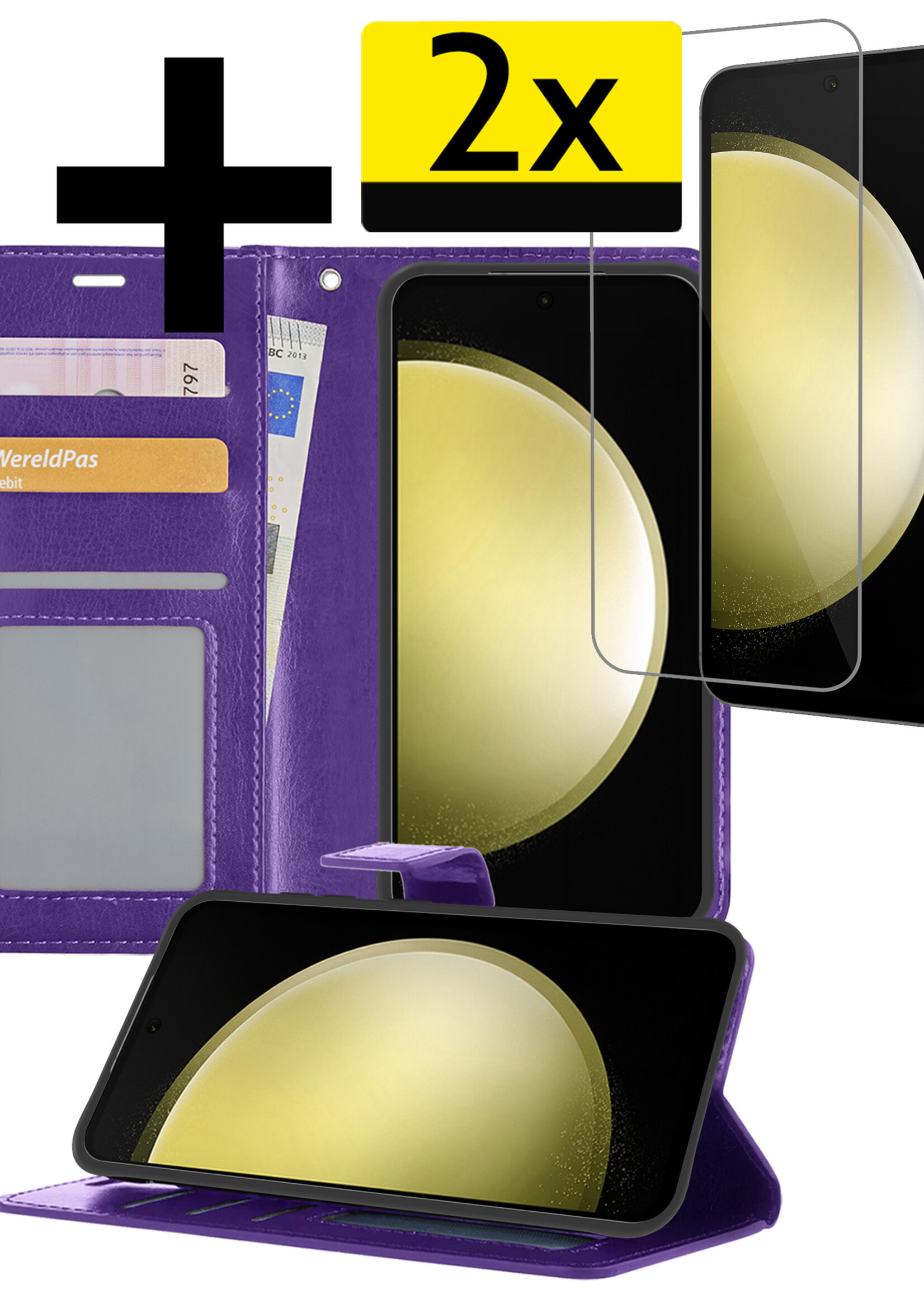 LUQ Hoesje Geschikt voor Samsung S23 FE Hoesje Book Case Hoes Wallet Cover Met 2x Screenprotector - Hoes Geschikt voor Samsung Galaxy S23 FE Hoesje Bookcase Hoes - Paars