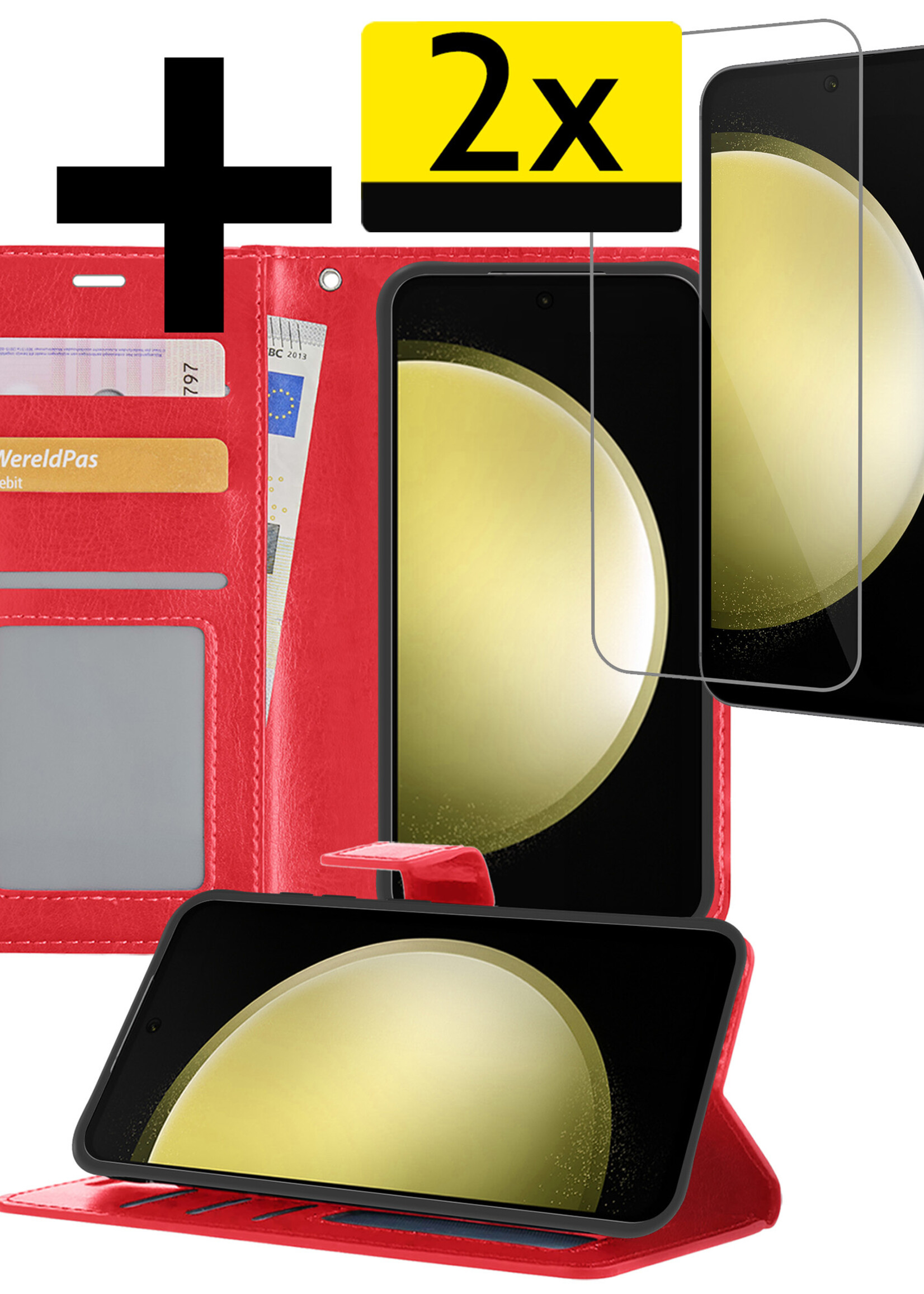 LUQ Hoesje Geschikt voor Samsung S23 FE Hoesje Book Case Hoes Wallet Cover Met 2x Screenprotector - Hoes Geschikt voor Samsung Galaxy S23 FE Hoesje Bookcase Hoes - Rood