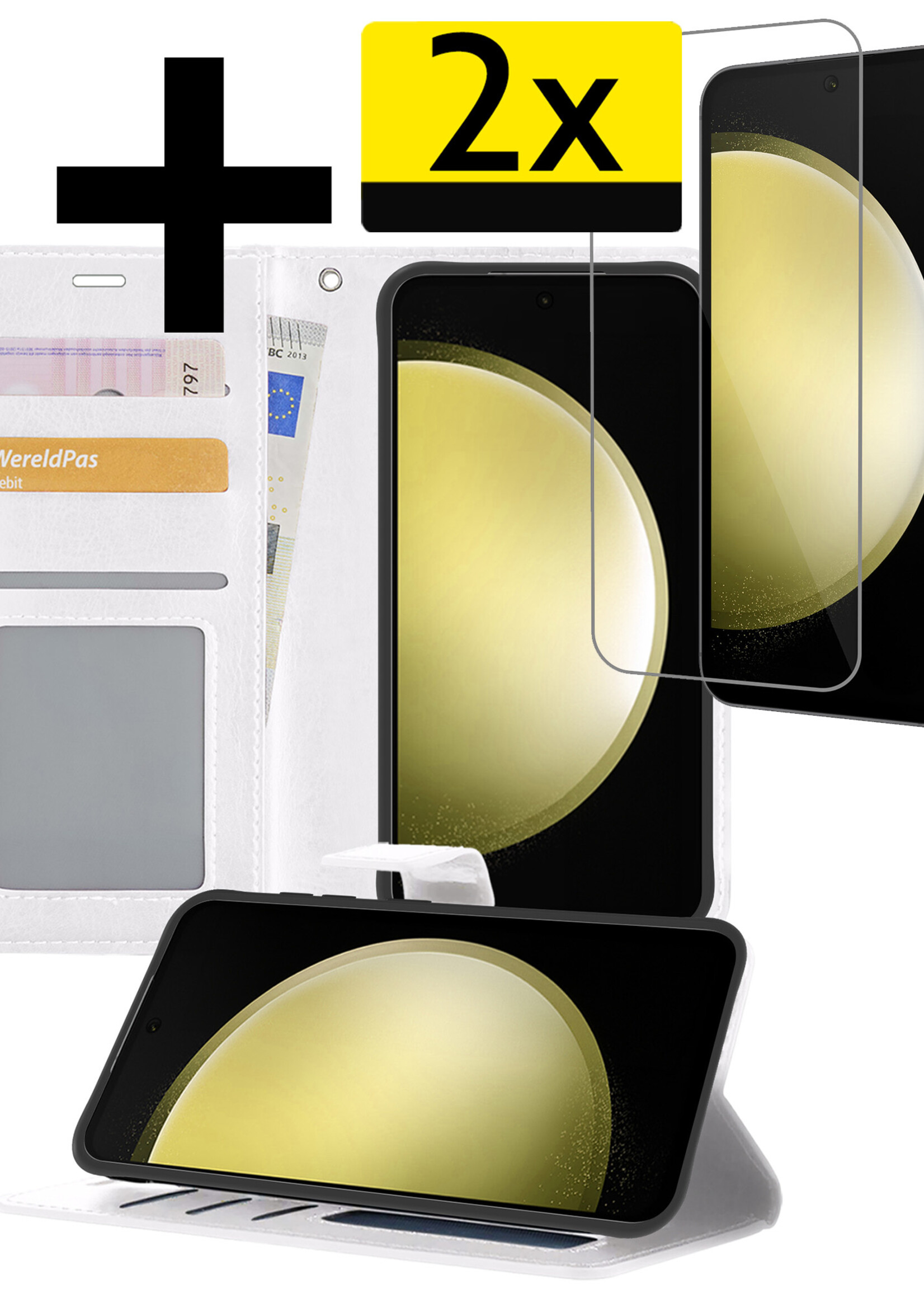 LUQ Hoesje Geschikt voor Samsung S23 FE Hoesje Book Case Hoes Wallet Cover Met 2x Screenprotector - Hoes Geschikt voor Samsung Galaxy S23 FE Hoesje Bookcase Hoes - Wit