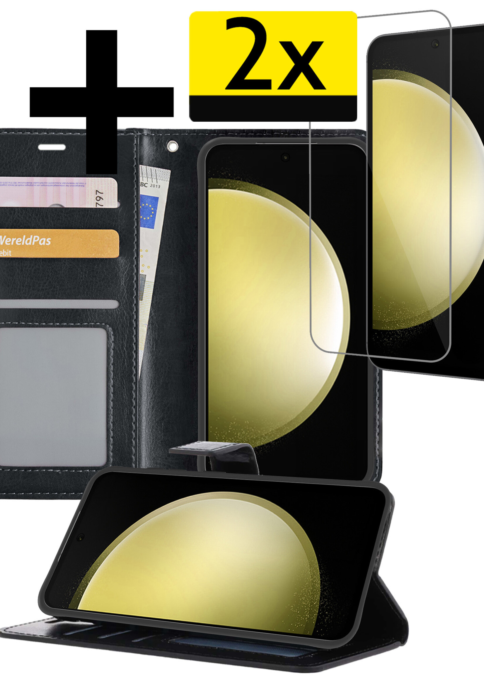 LUQ Hoesje Geschikt voor Samsung S23 FE Hoesje Book Case Hoes Wallet Cover Met 2x Screenprotector - Hoes Geschikt voor Samsung Galaxy S23 FE Hoesje Bookcase Hoes - Zwart