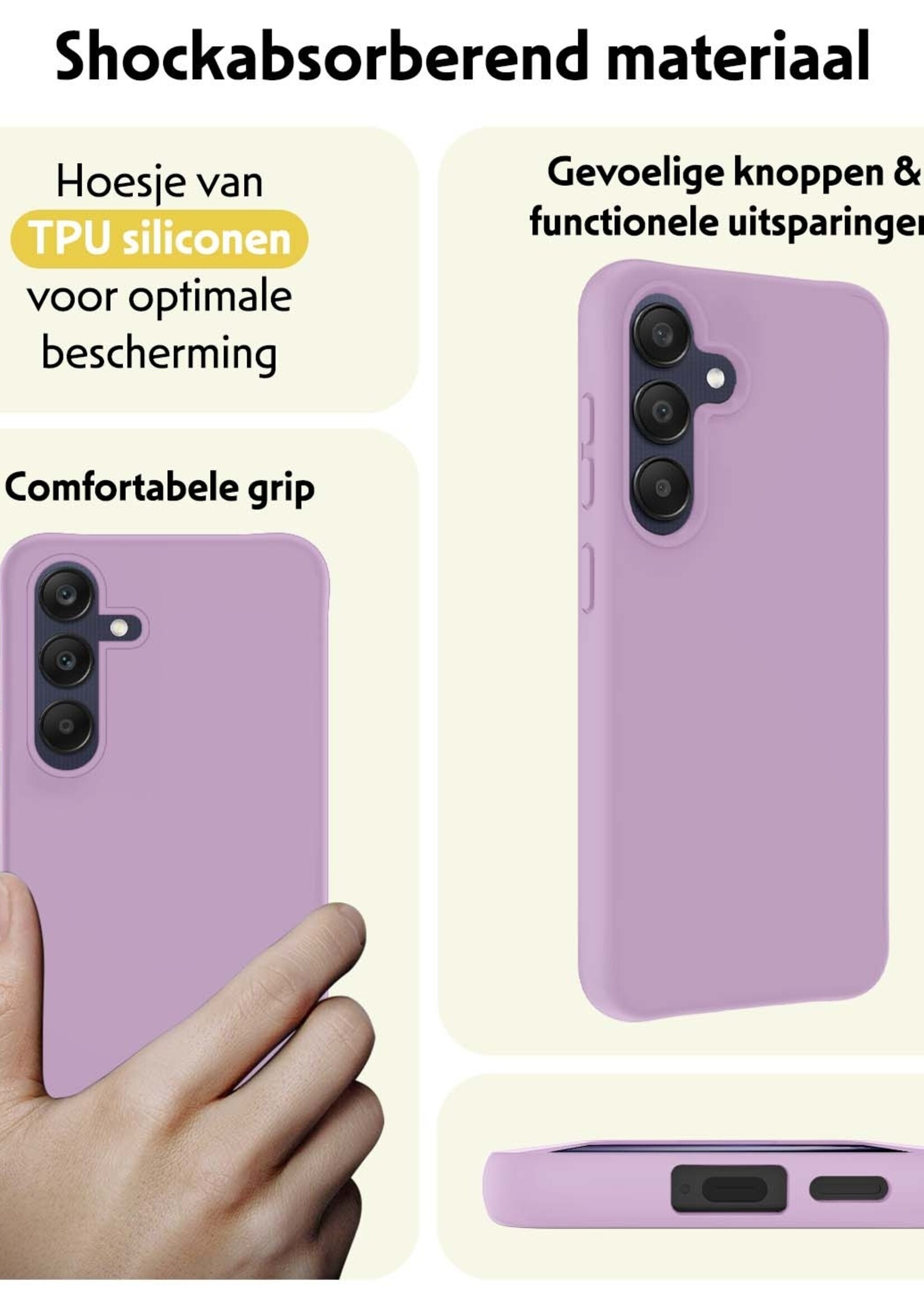 LUQ Hoesje Geschikt voor Samsung A25 Hoesje Siliconen Case - Hoes Geschikt voor Samsung Galaxy A25 Hoes Siliconen - Lila - 2 Stuks