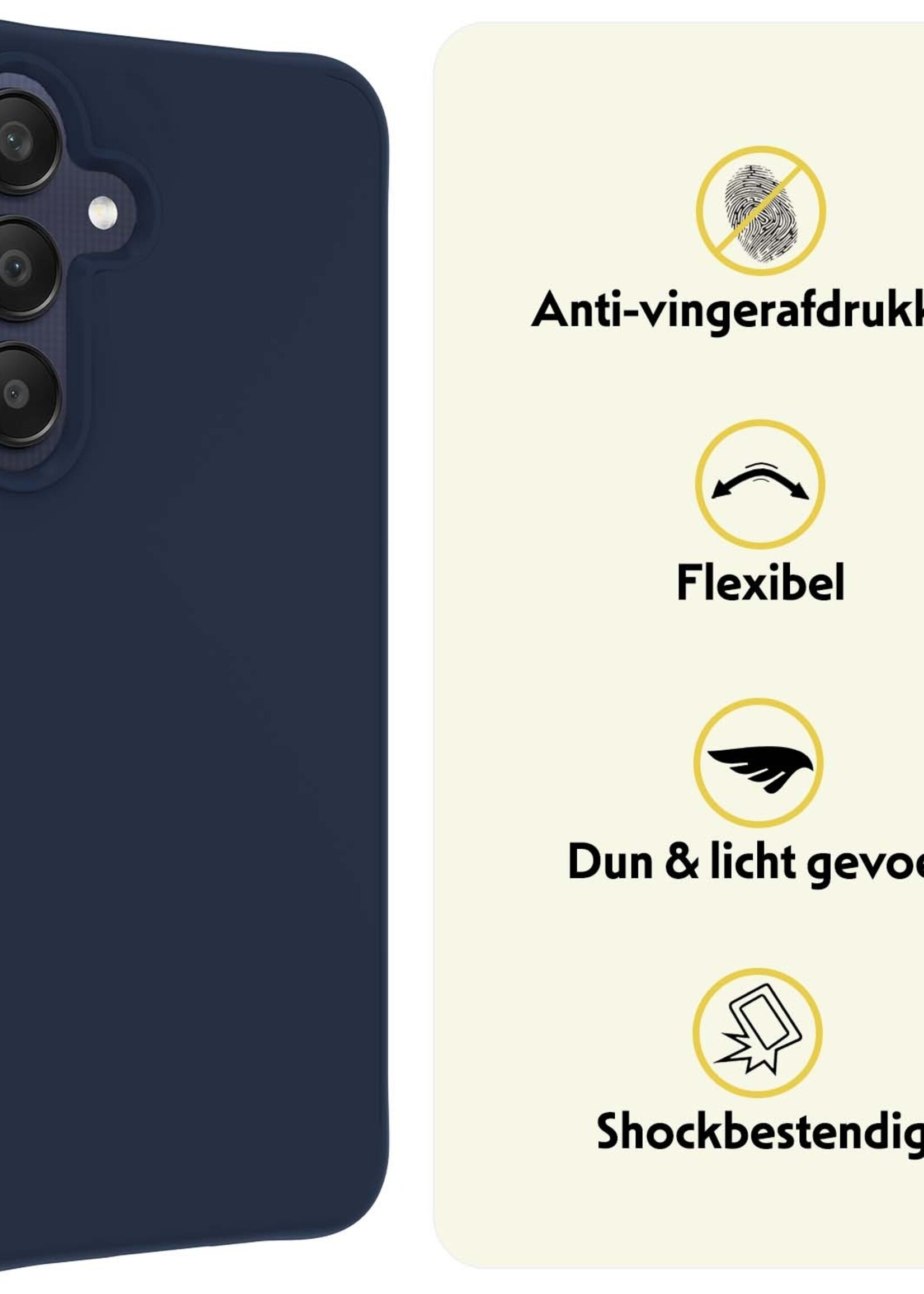 LUQ Hoesje Geschikt voor Samsung A25 Hoesje Siliconen Case Met Screenprotector - Hoes Geschikt voor Samsung Galaxy A25 Hoes Siliconen - Donkerblauw