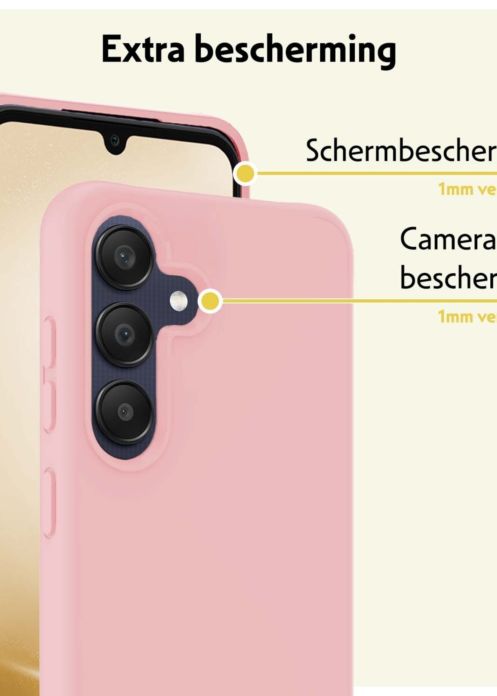 LUQ Hoesje Geschikt voor Samsung A25 Hoesje Siliconen Case Met Screenprotector - Hoes Geschikt voor Samsung Galaxy A25 Hoes Siliconen - Lichtroze