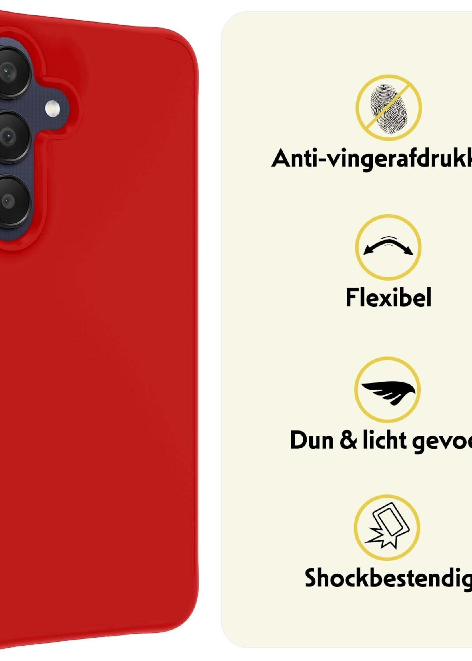 LUQ Hoesje Geschikt voor Samsung A25 Hoesje Siliconen Case Met Screenprotector - Hoes Geschikt voor Samsung Galaxy A25 Hoes Siliconen - Rood