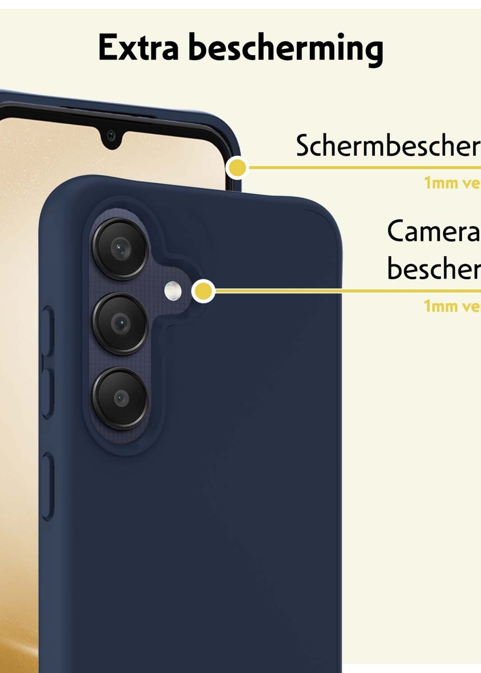 LUQ Hoesje Geschikt voor Samsung A25 Hoesje Siliconen Case Met 2x Screenprotector - Hoes Geschikt voor Samsung Galaxy A25 Hoes Siliconen - Donkerblauw