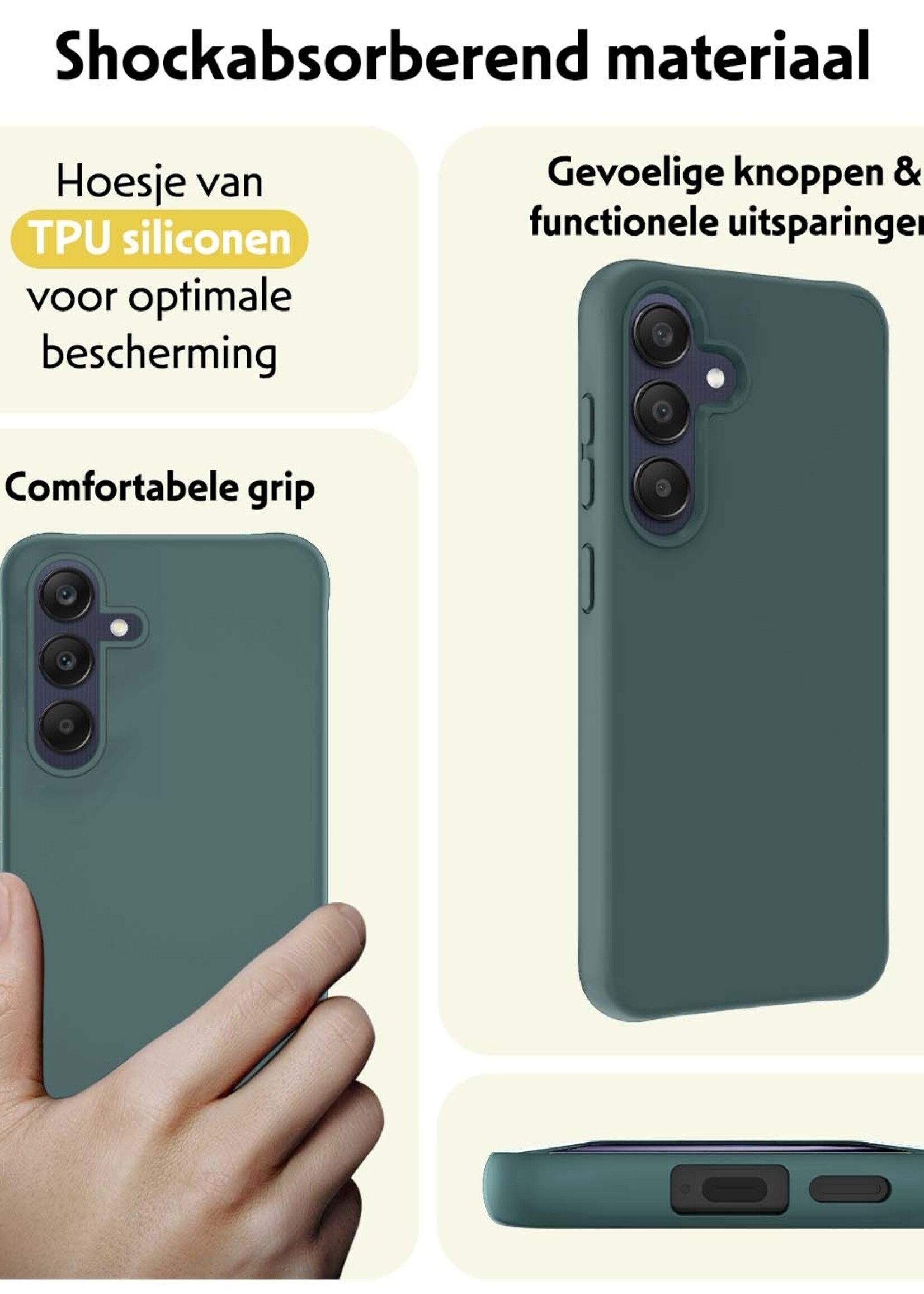 LUQ Hoesje Geschikt voor Samsung A25 Hoesje Siliconen Case Met 2x Screenprotector - Hoes Geschikt voor Samsung Galaxy A25 Hoes Siliconen - Donkergroen