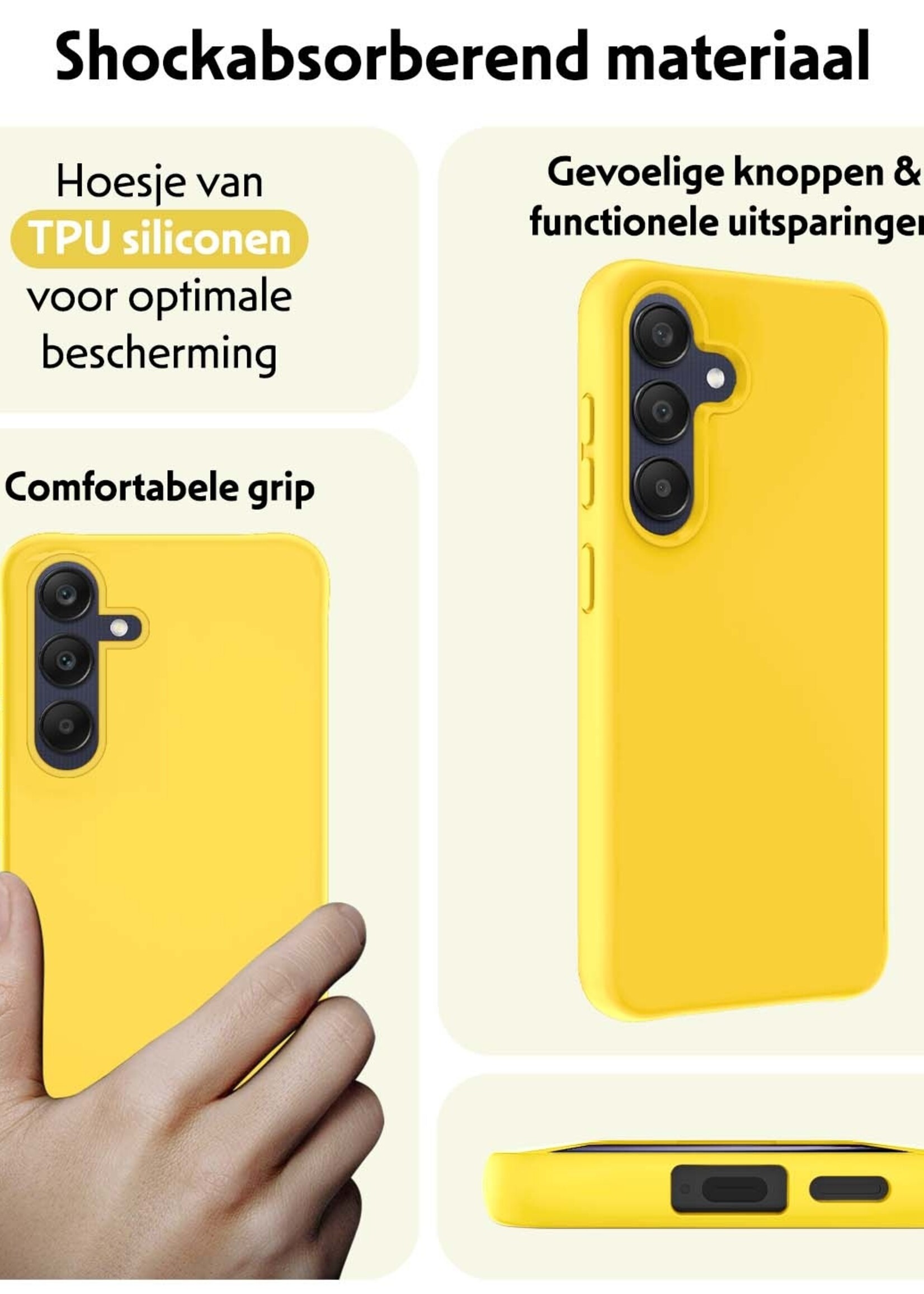 LUQ Hoesje Geschikt voor Samsung A25 Hoesje Siliconen Case Met 2x Screenprotector - Hoes Geschikt voor Samsung Galaxy A25 Hoes Siliconen - Geel