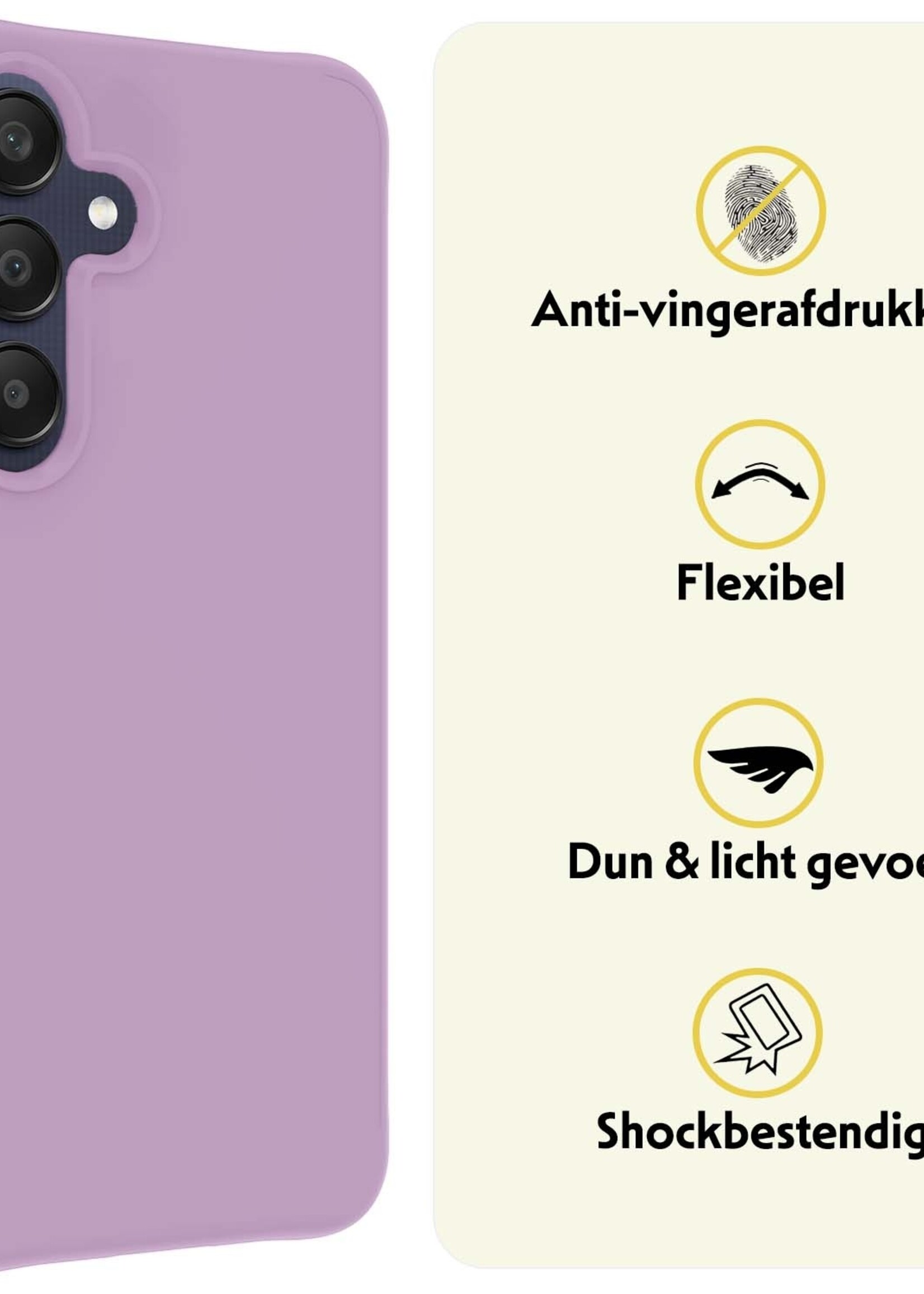 LUQ Hoesje Geschikt voor Samsung A25 Hoesje Siliconen Case Met 2x Screenprotector - Hoes Geschikt voor Samsung Galaxy A25 Hoes Siliconen - Lila