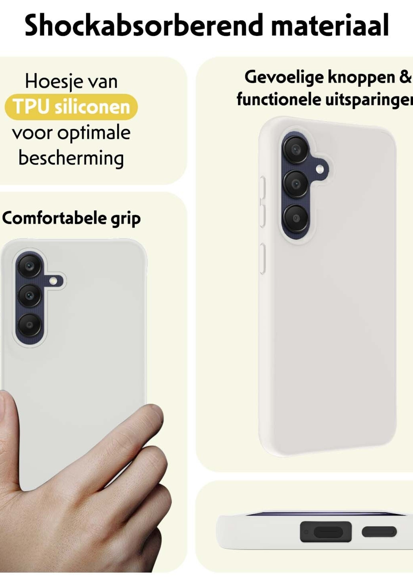 LUQ Hoesje Geschikt voor Samsung A25 Hoesje Siliconen Case Met 2x Screenprotector - Hoes Geschikt voor Samsung Galaxy A25 Hoes Siliconen - Wit