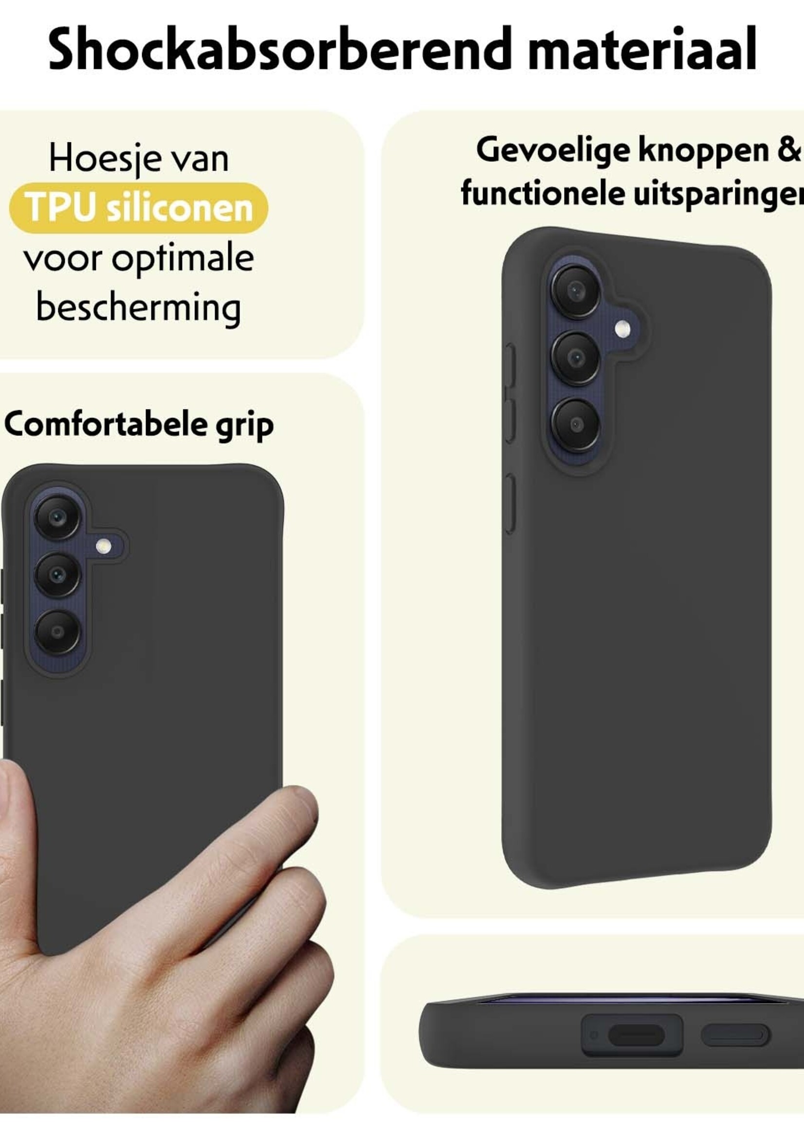 LUQ Hoesje Geschikt voor Samsung A25 Hoesje Siliconen Case Met 2x Screenprotector - Hoes Geschikt voor Samsung Galaxy A25 Hoes Siliconen - Zwart