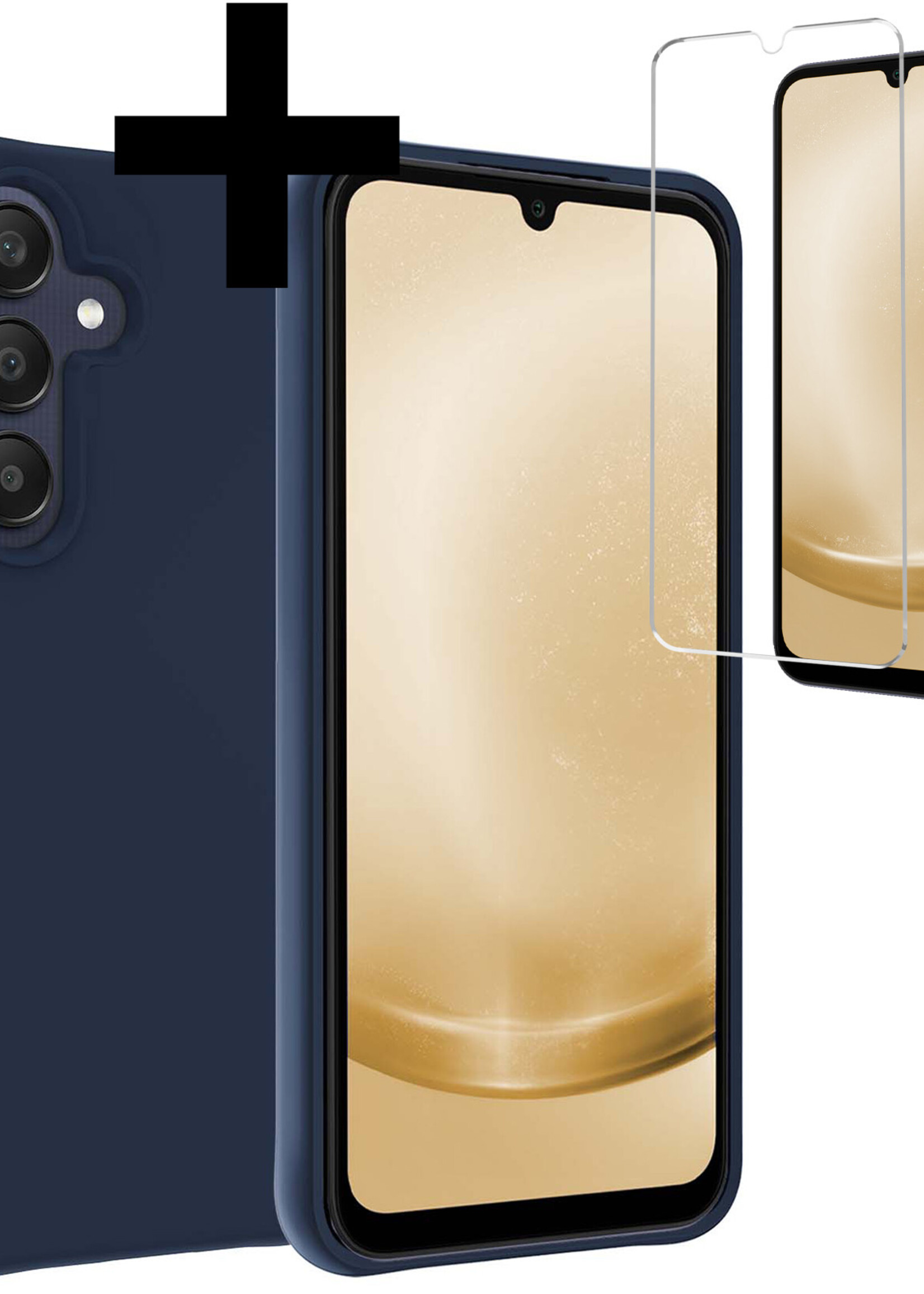 LUQ Hoesje Geschikt voor Samsung A25 Hoesje Siliconen Case Met Screenprotector - Hoes Geschikt voor Samsung Galaxy A25 Hoes Siliconen - Donkerblauw