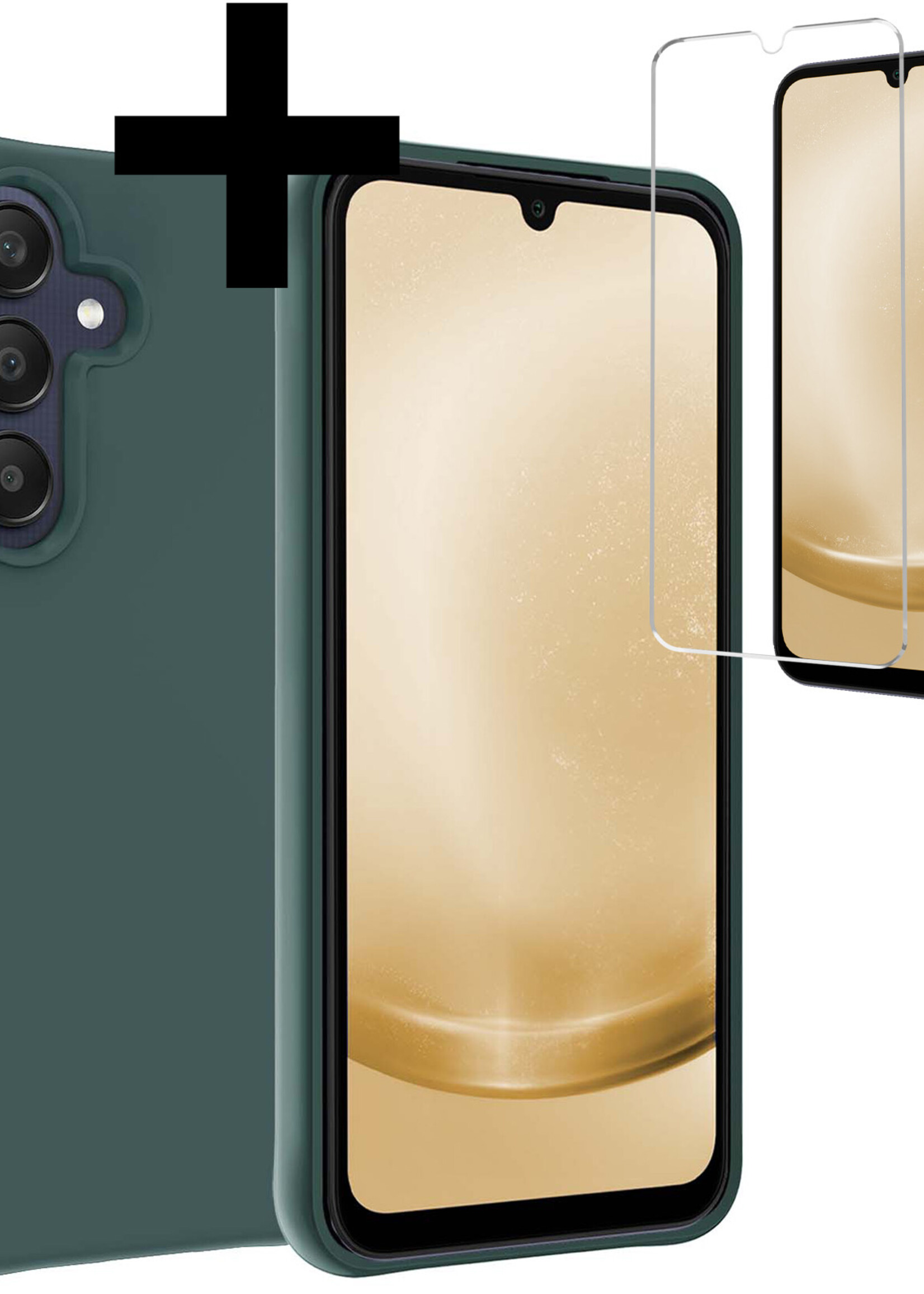 LUQ Hoesje Geschikt voor Samsung A25 Hoesje Siliconen Case Met Screenprotector - Hoes Geschikt voor Samsung Galaxy A25 Hoes Siliconen - Donkergroen