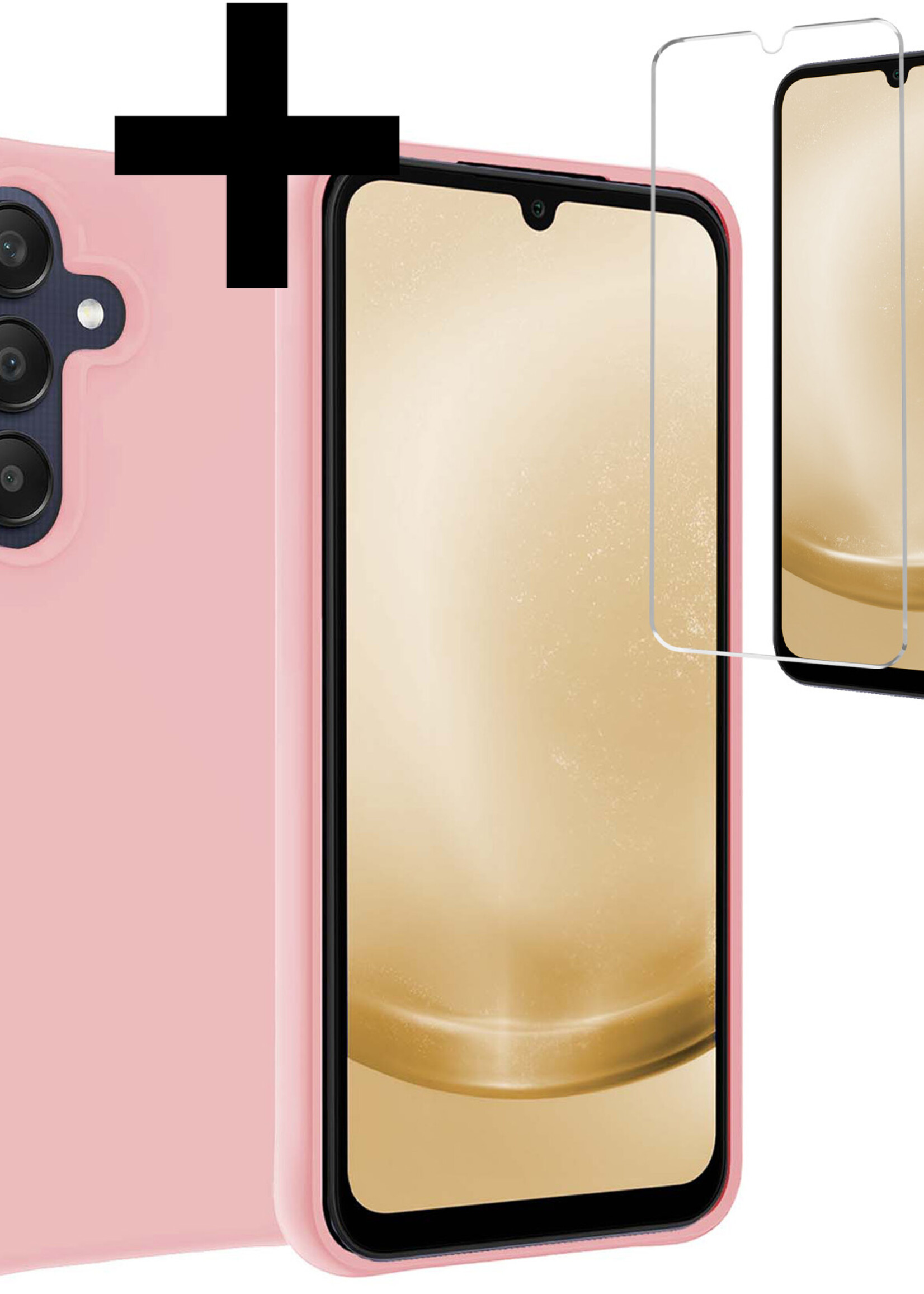LUQ Hoesje Geschikt voor Samsung A25 Hoesje Siliconen Case Met Screenprotector - Hoes Geschikt voor Samsung Galaxy A25 Hoes Siliconen - Lichtroze