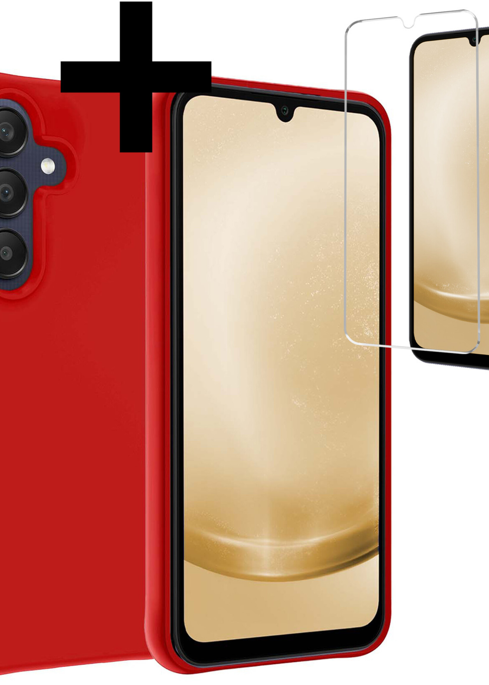 LUQ Hoesje Geschikt voor Samsung A25 Hoesje Siliconen Case Met Screenprotector - Hoes Geschikt voor Samsung Galaxy A25 Hoes Siliconen - Rood